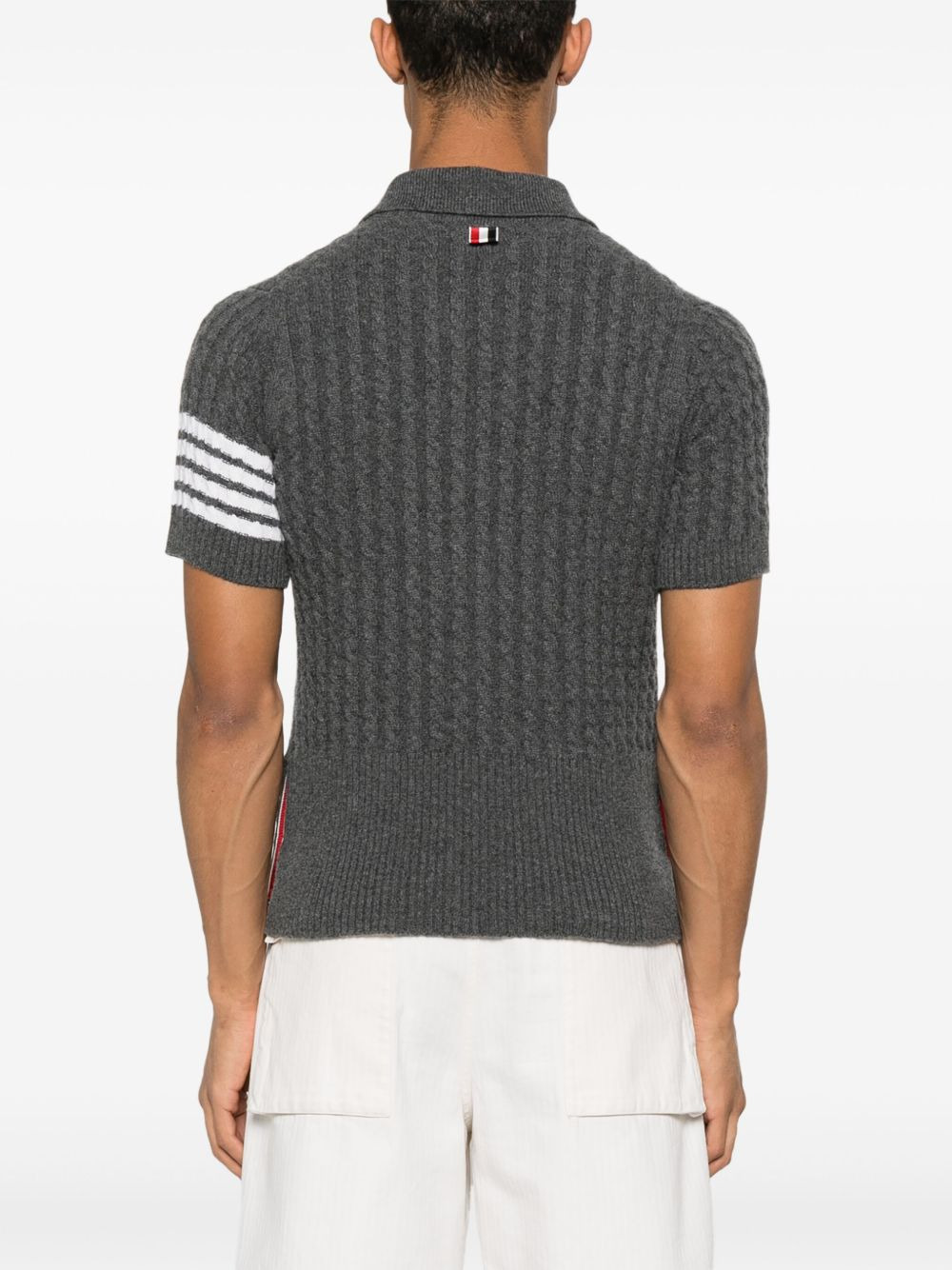 cable stitch 4 Bar Stripe polo shirt - 3