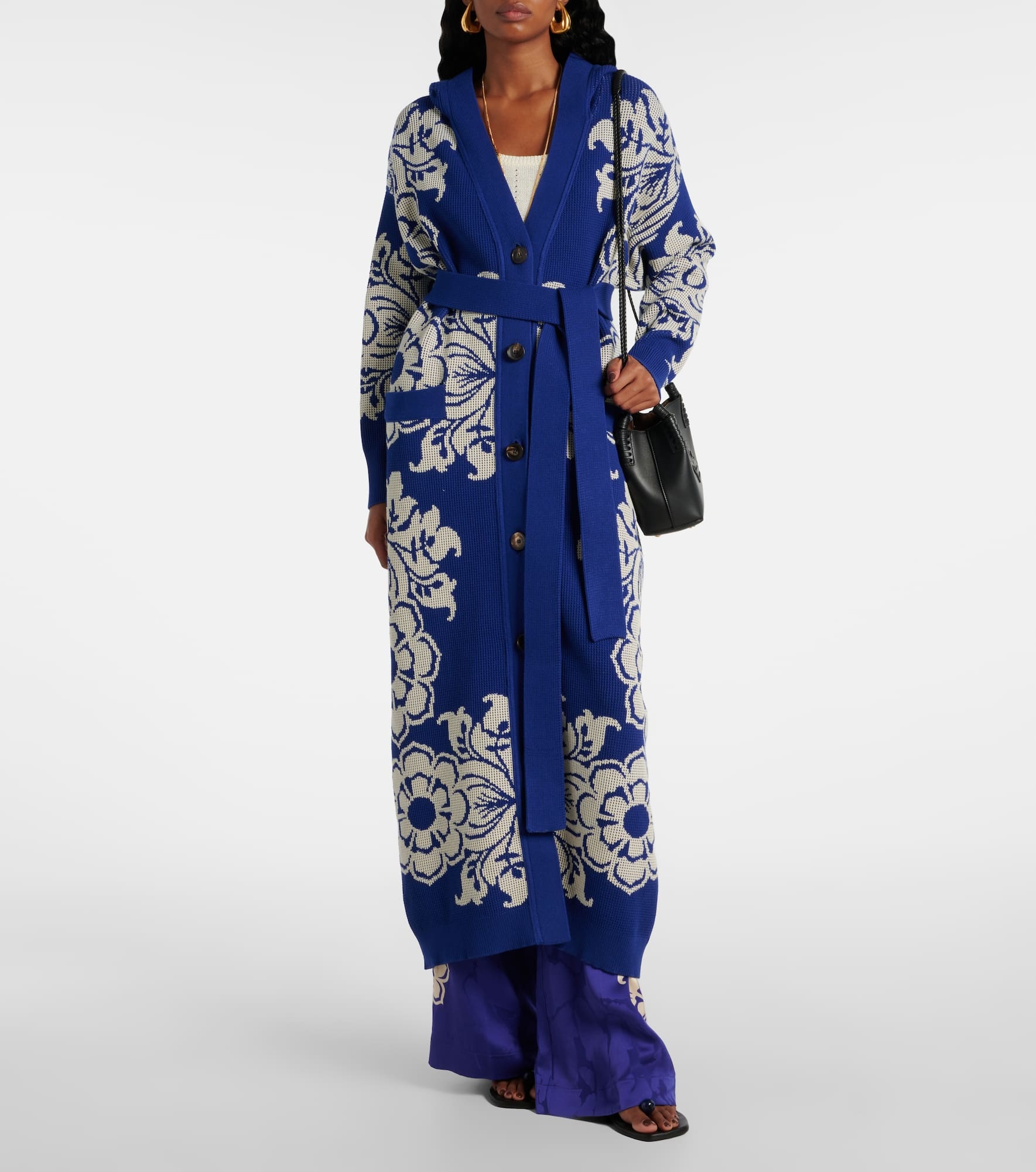 Floral waffle-knit hooded cardigan - 2