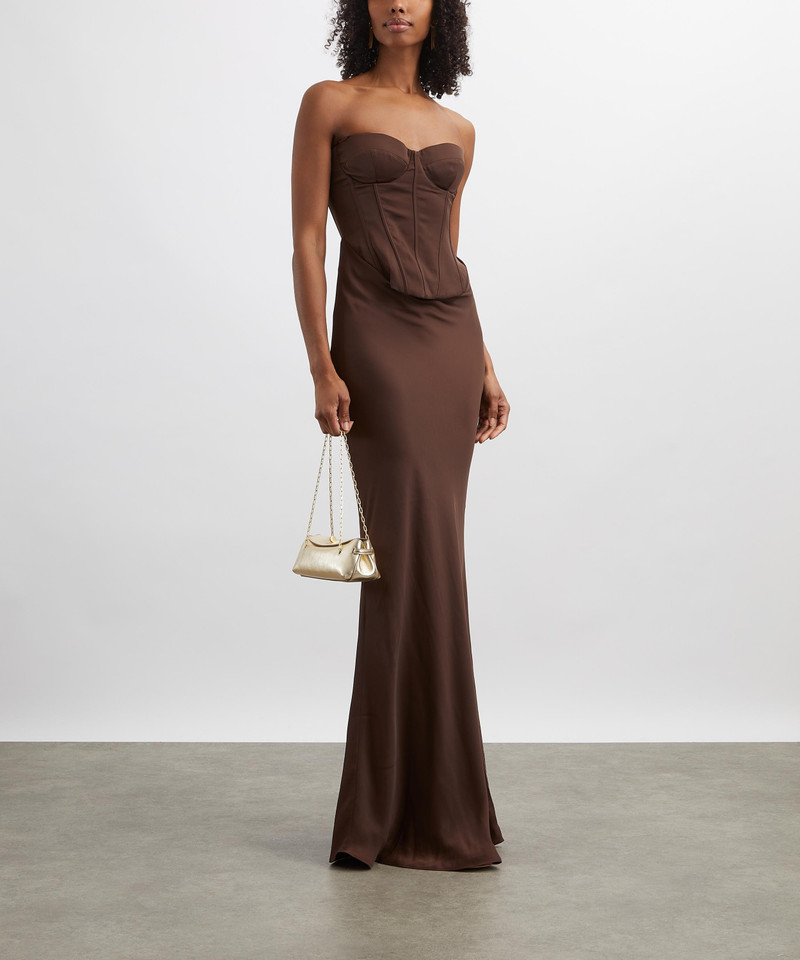 Brown Satin Corset Maxi Dress 2