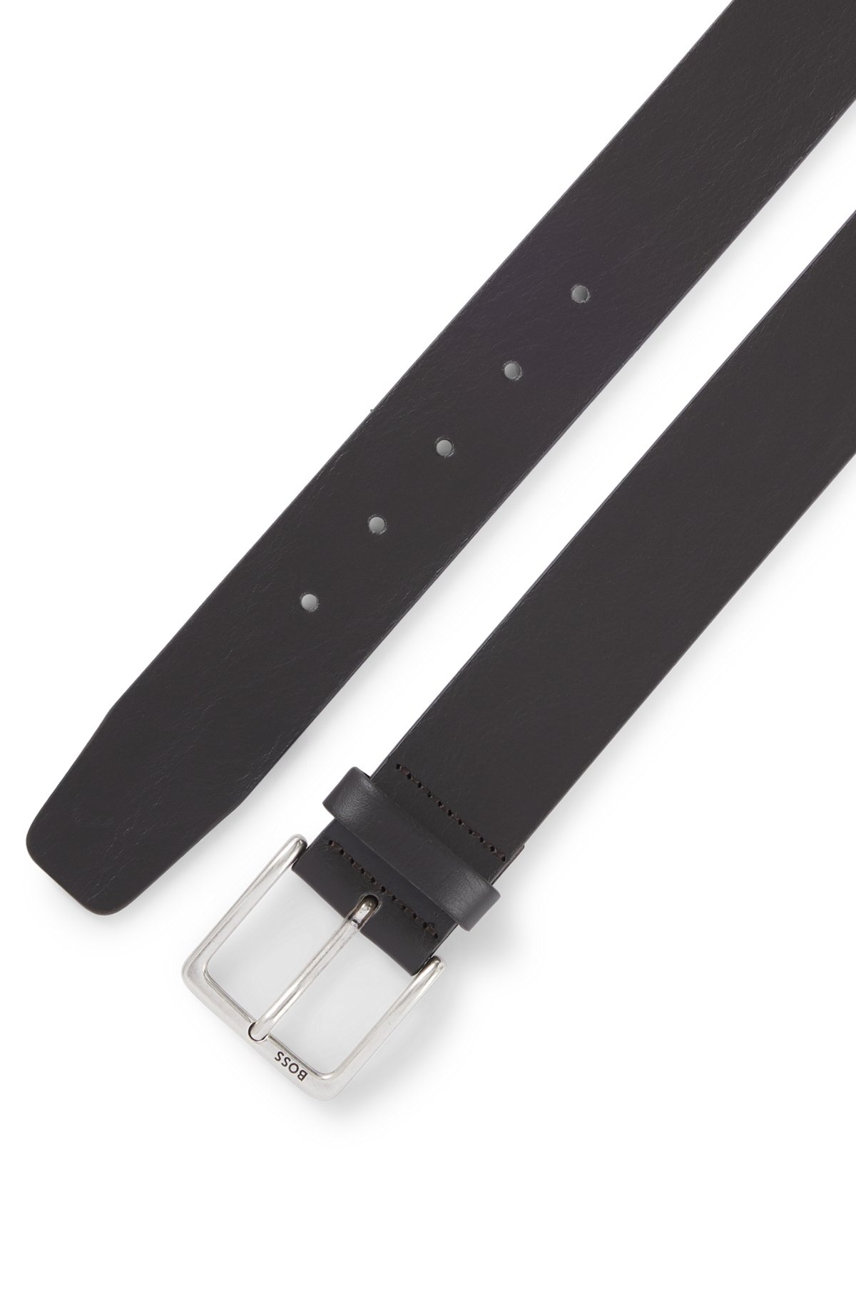 ITALIAN-LEATHER BELT WITH POLISHED BRANDED BUCKLE - 3
