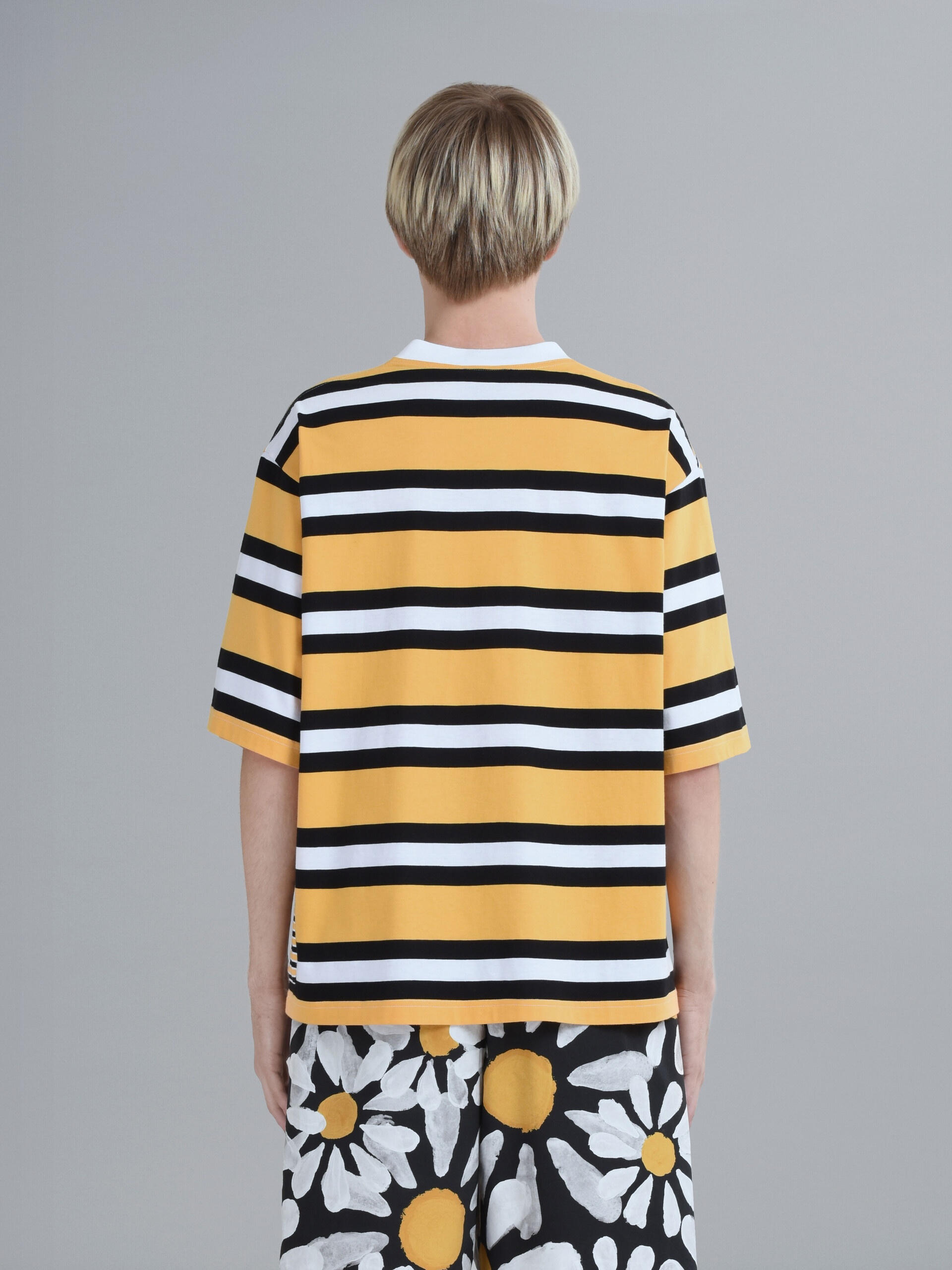 YELLOW STRIPED COTTON JERSEY CREWNECK T-SHIRT - 3