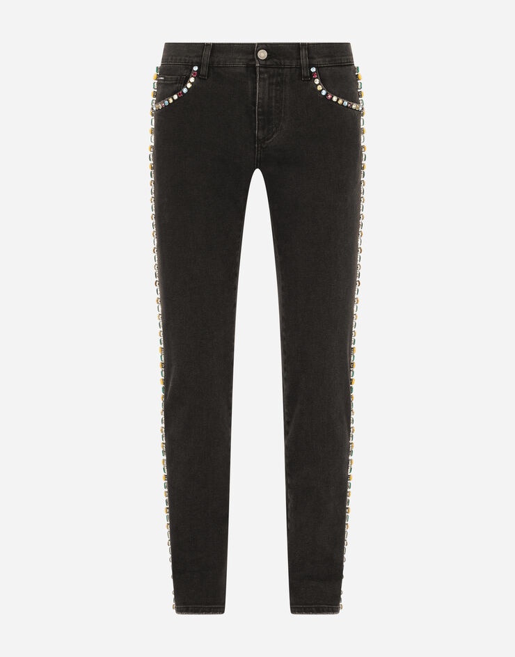 Black skinny stretch jeans with crystals - 3