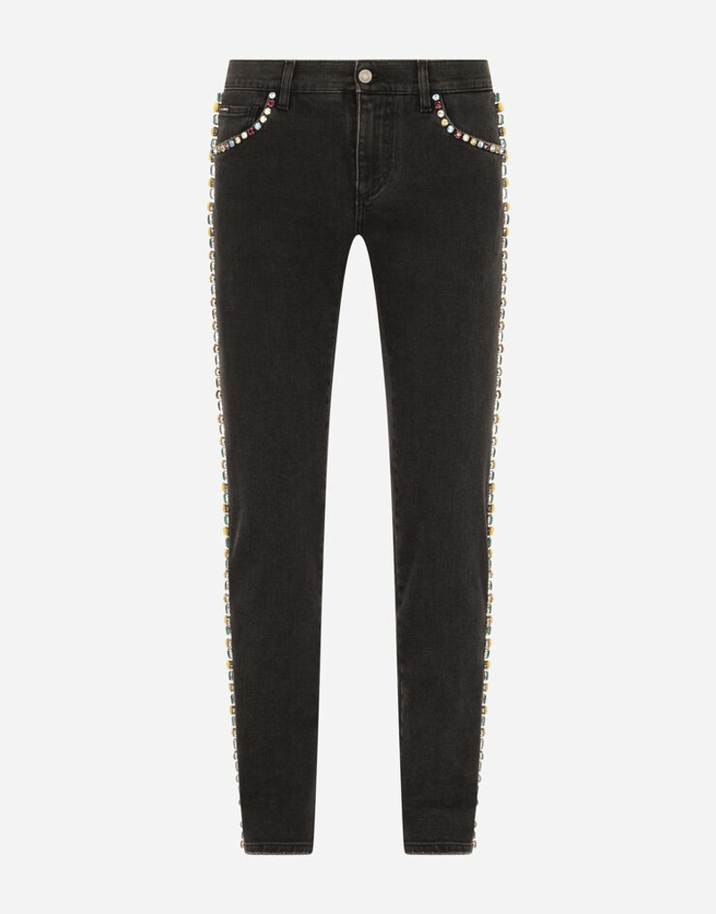Black skinny stretch jeans with crystals 1