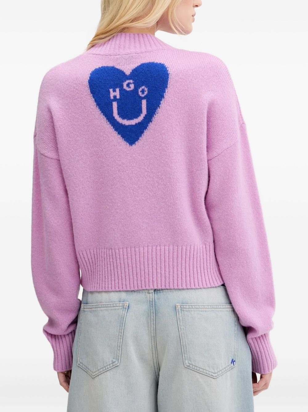 heart-detail V-neck sweater - 3
