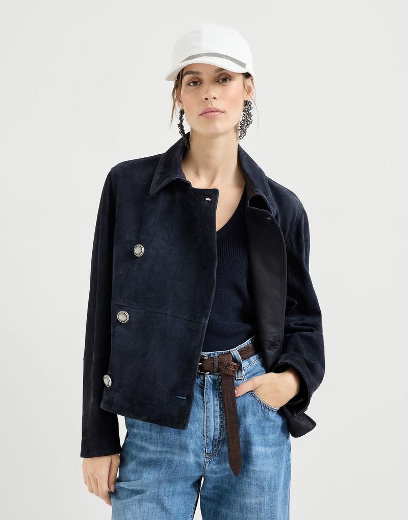 Couture suede cropped pea coat with monili 5