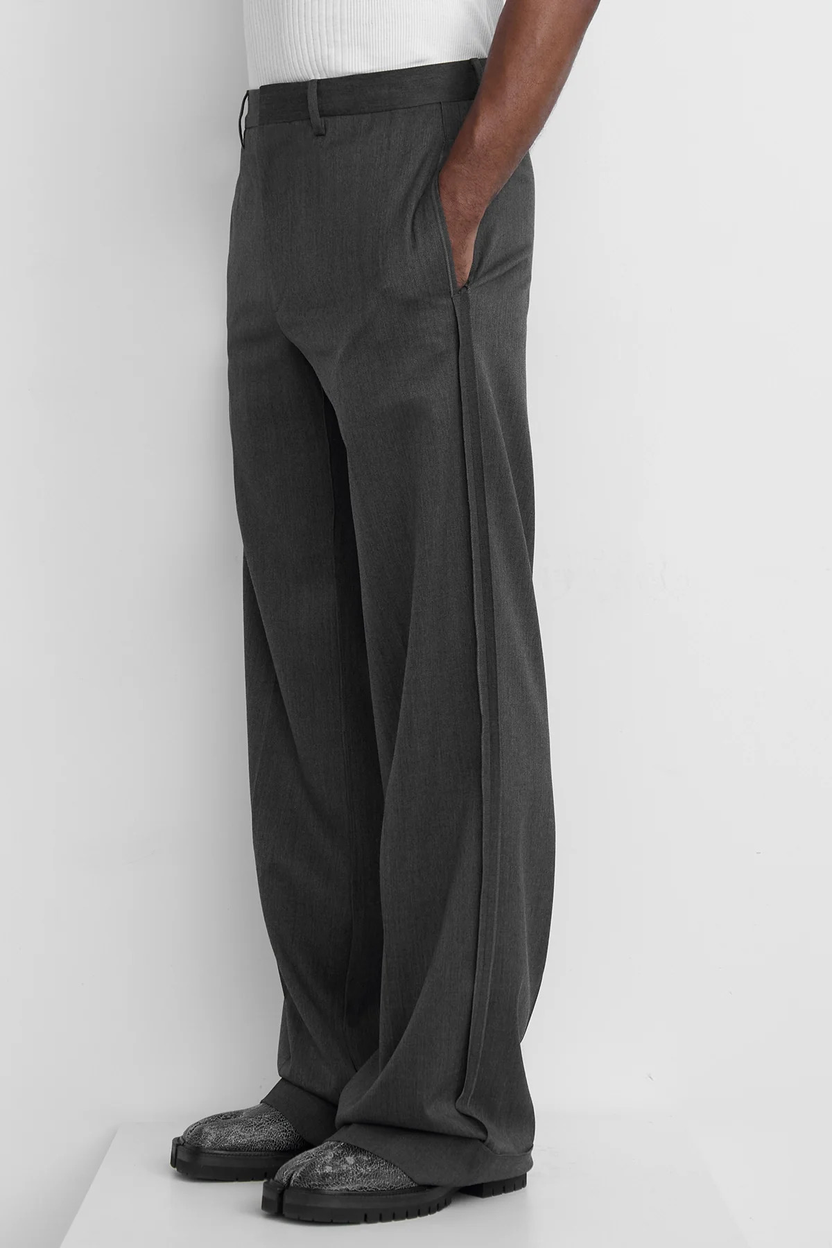 MM6 Tailored Wool Pants Dark Grey Melange - 4