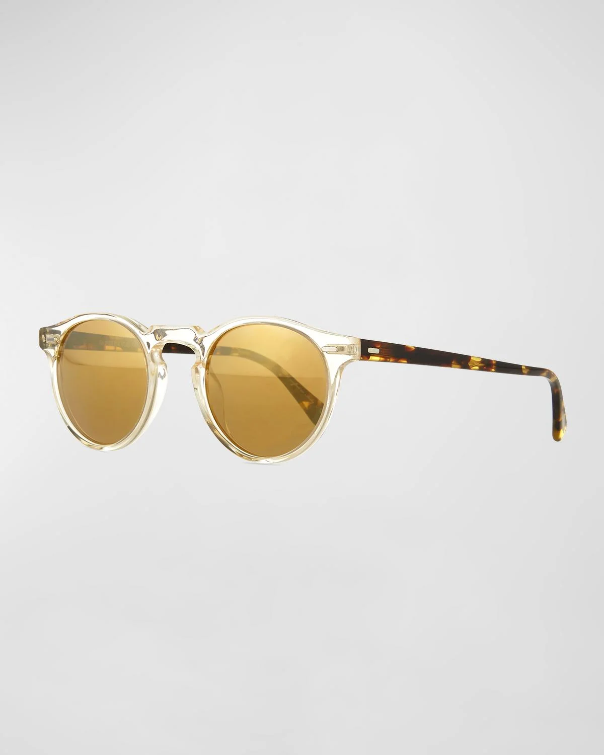 Gregory Peck Round Plastic Sunglasses, Clear/Tortoise - 1