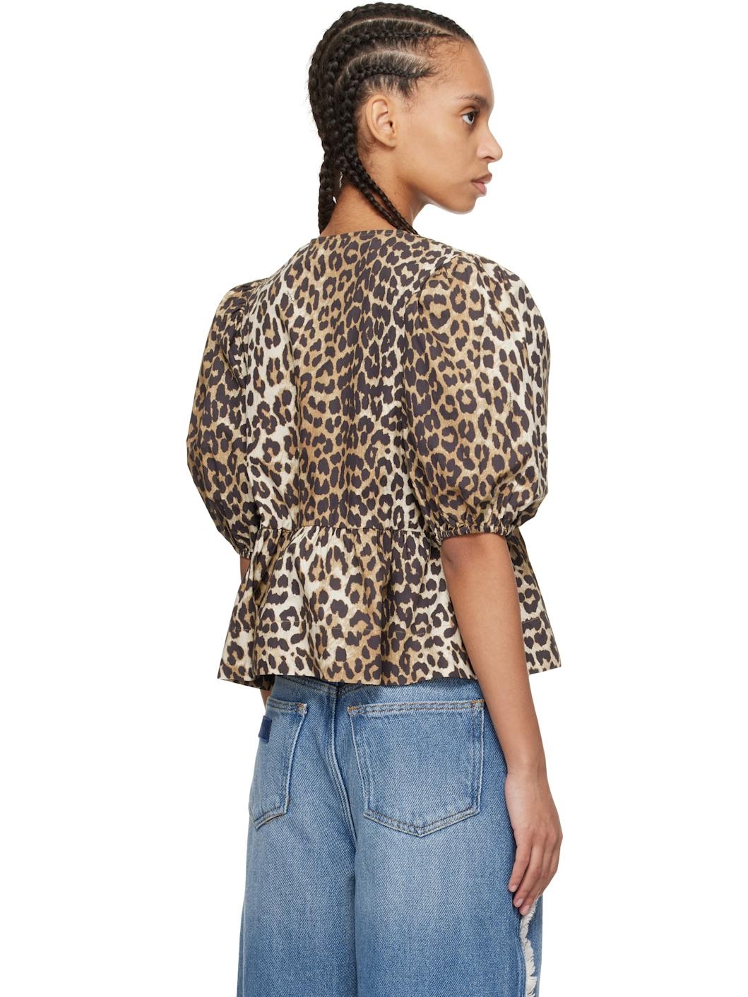 Brown Cotton Poplin Peplum Tie Blouse - 3