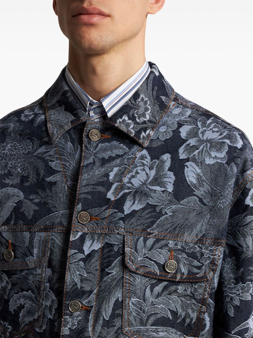 floral-jacquard denim jacket - 4