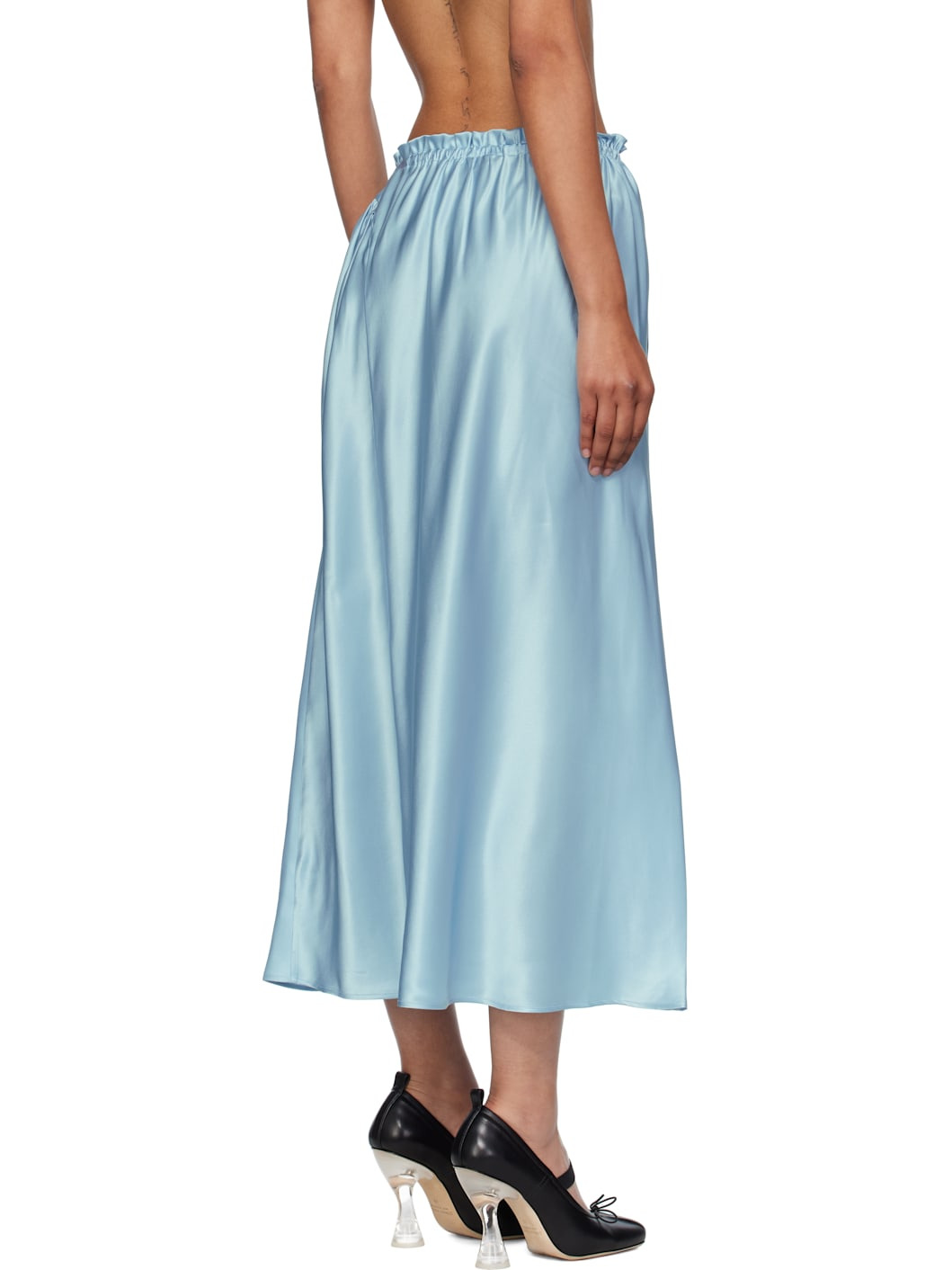 Blue Single Hip Detail Easy Midi Skirt - 3