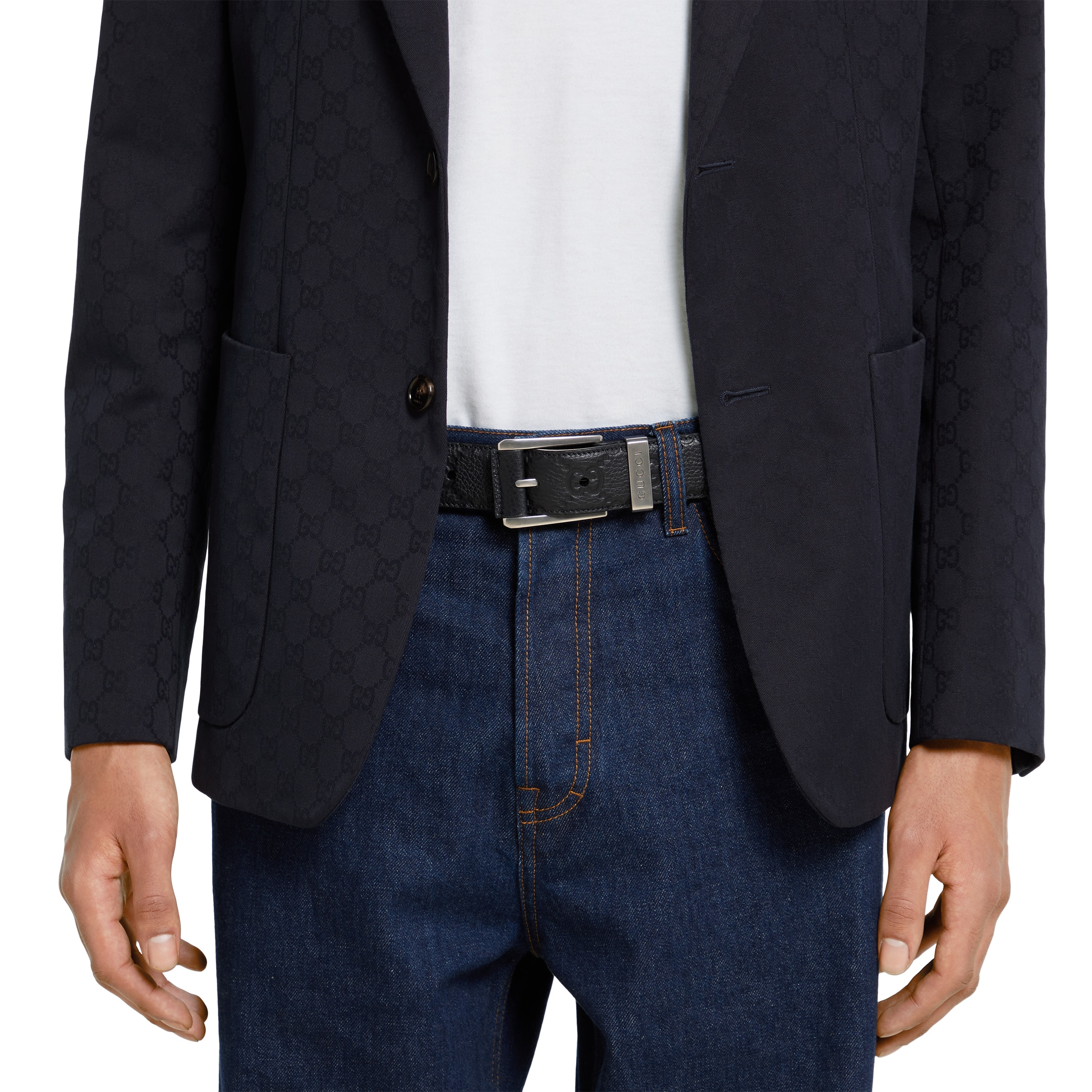 Embossed GG belt with squared buckle - 3