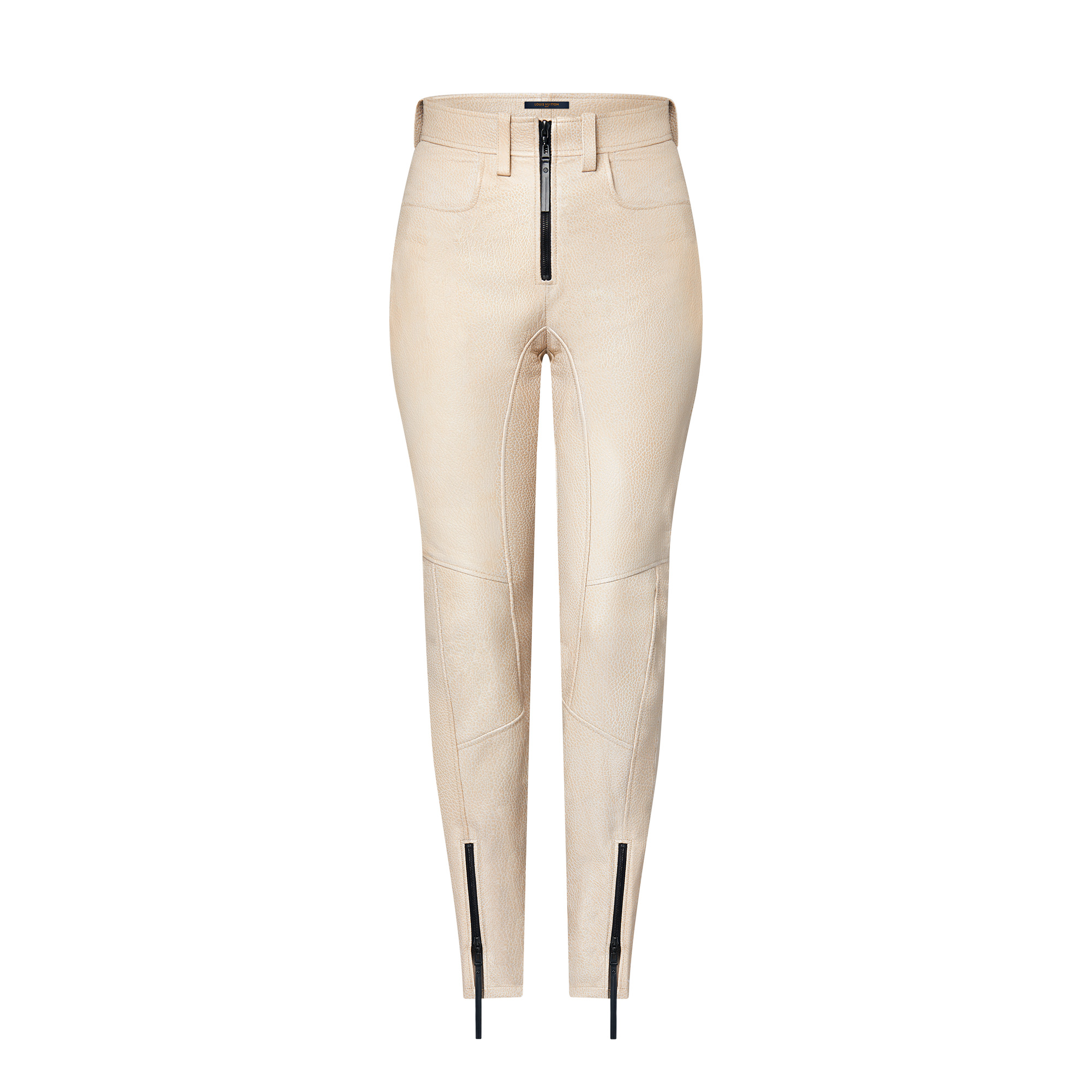 Zipper Accent Grained Leather Biker Pants - 1