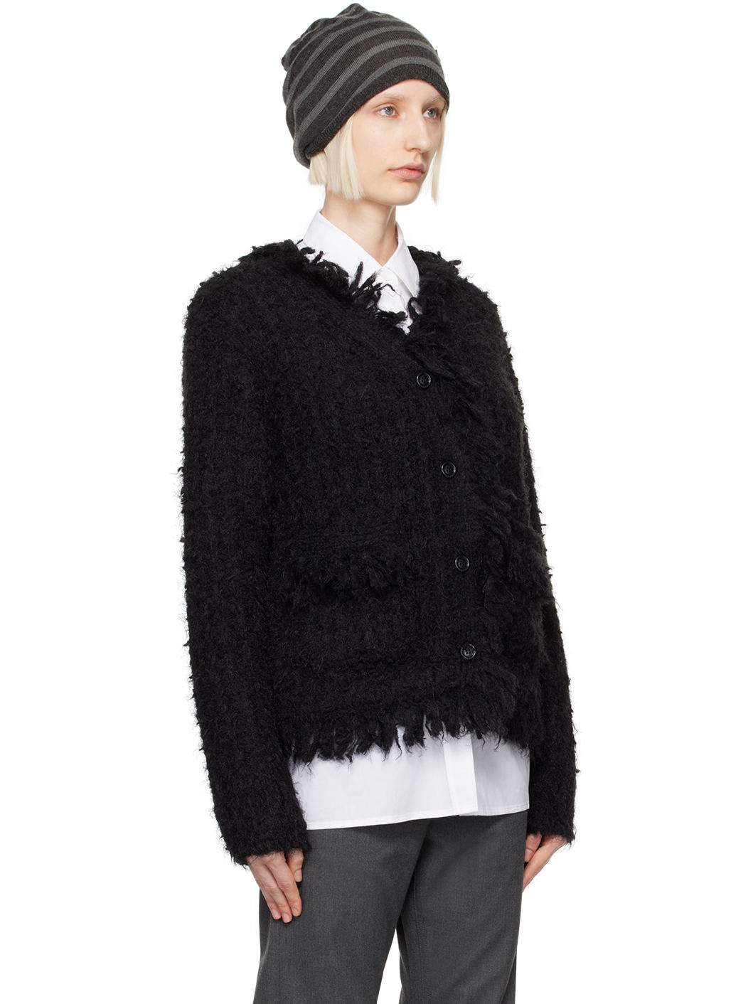 Black Y-Neck Cardigan - 2