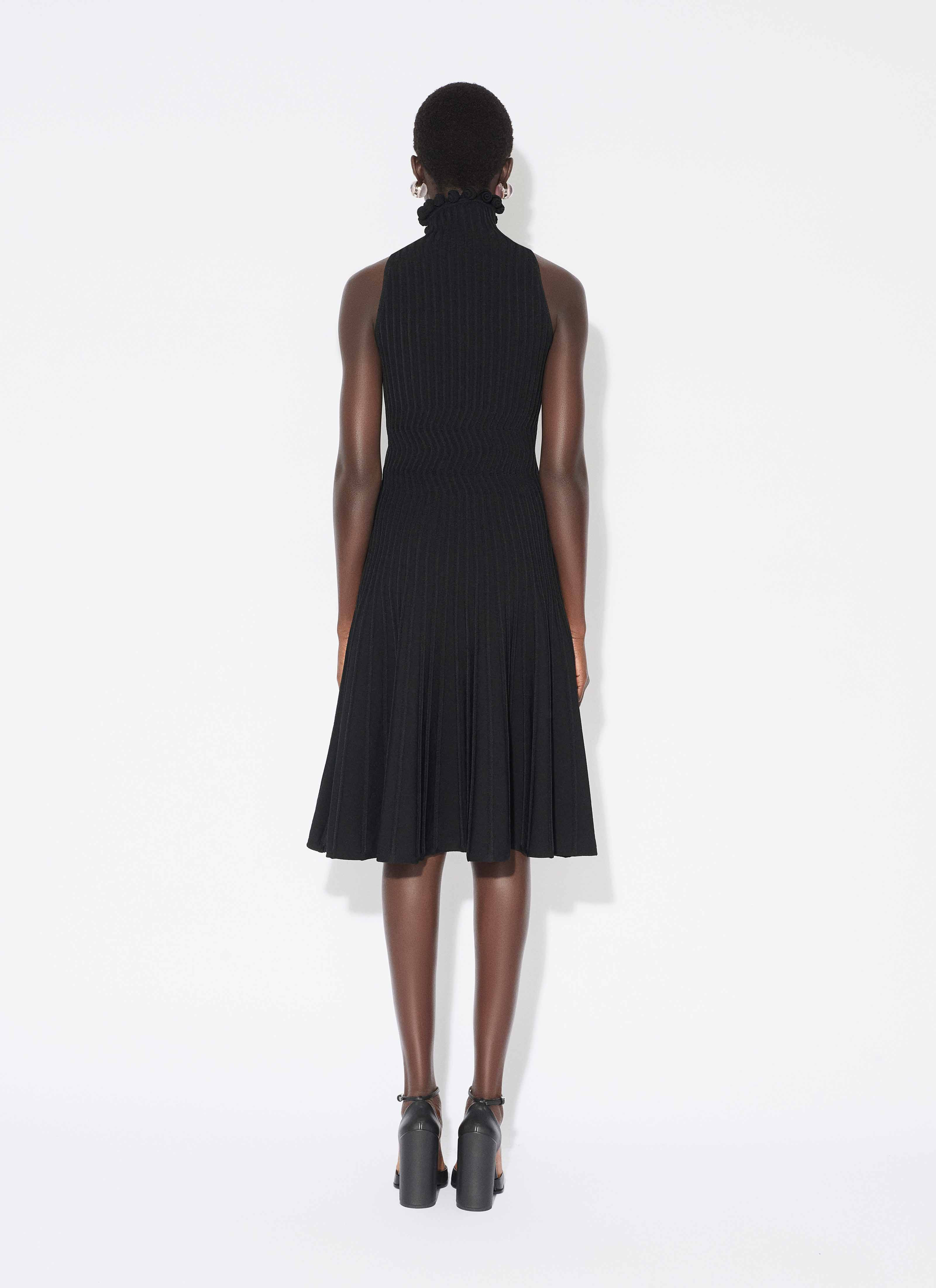 RIBBED KNIT CURLED HIGH NECK DRESS - 3