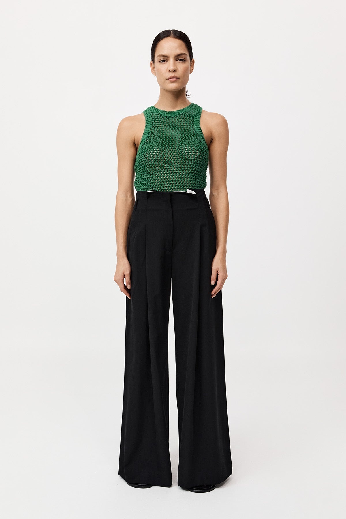 Cotton Paperbag Waist Trousers - Black - 2
