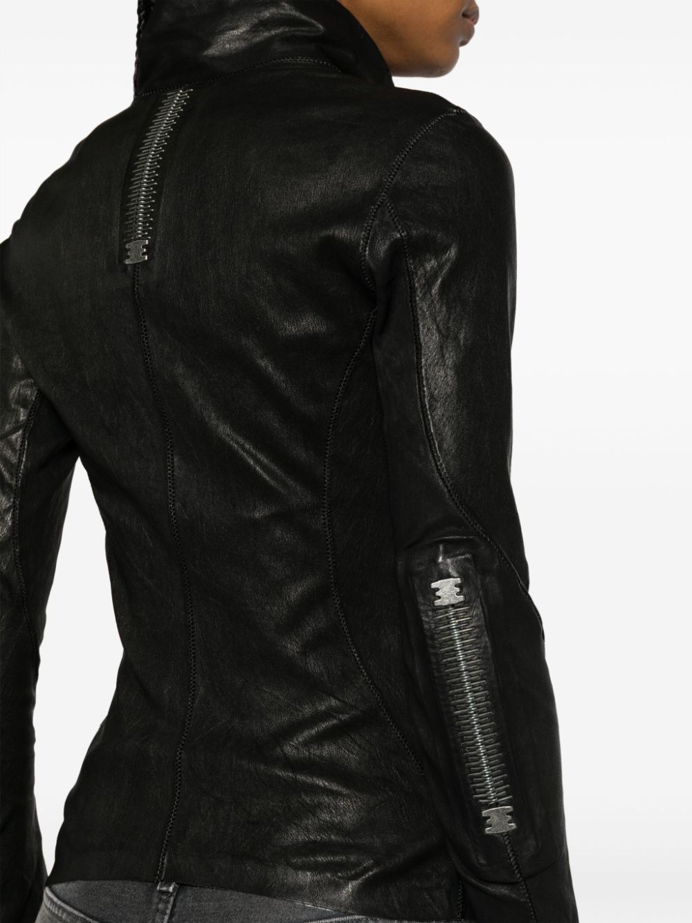 zip-detail leather jacket - 5
