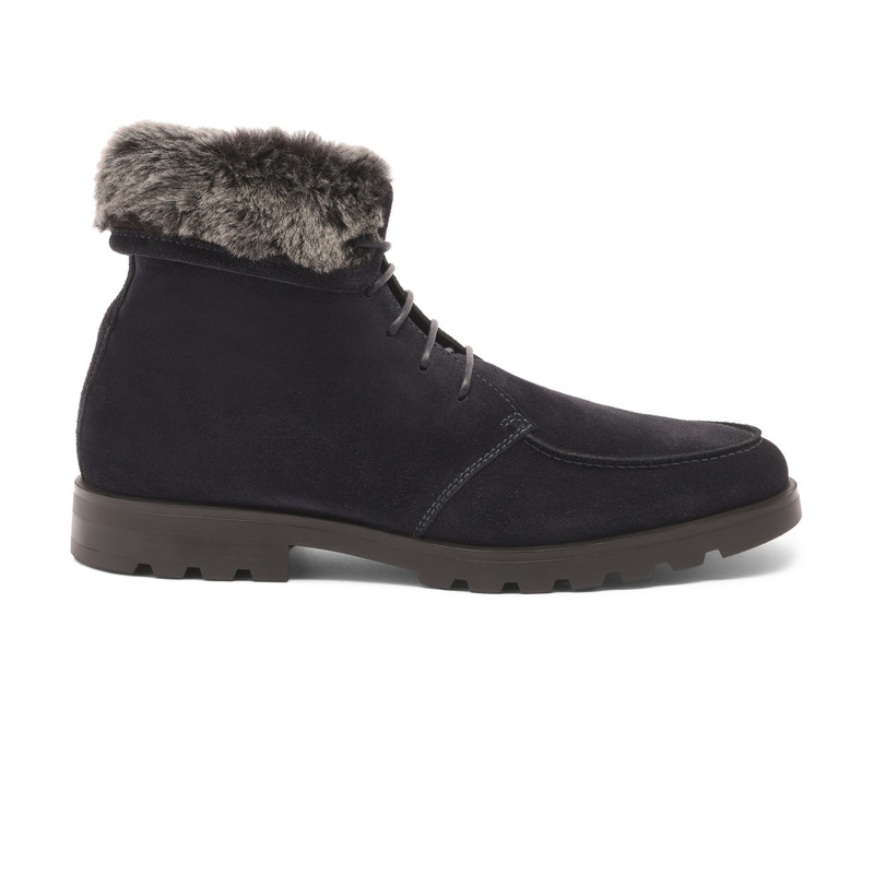 Men’s blue suede lace-up boot with fur 1