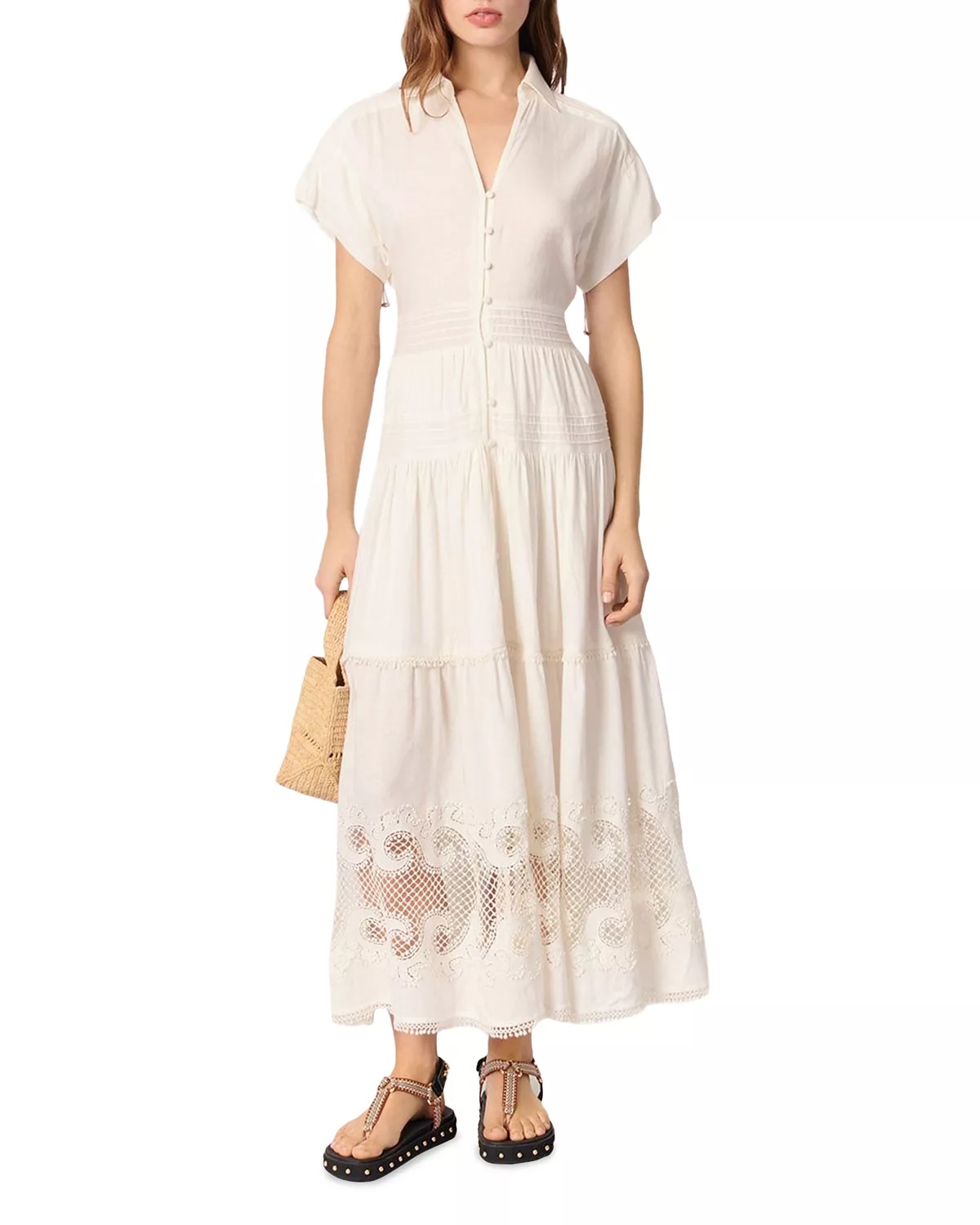 Embroidered Ruffled Maxi Dress - 3