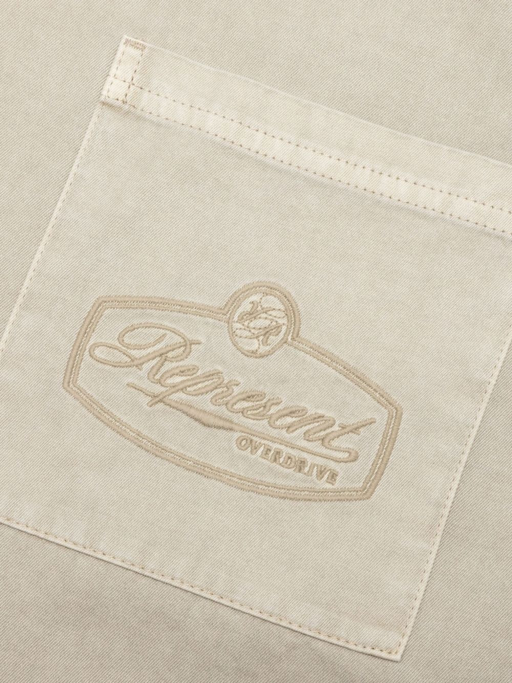Short Sleeve Cotton Overshirt - Beige - 3