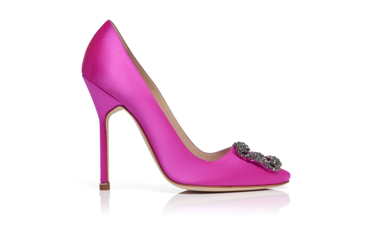 Fuchsia Satin Jewel Buckle Pumps - 1