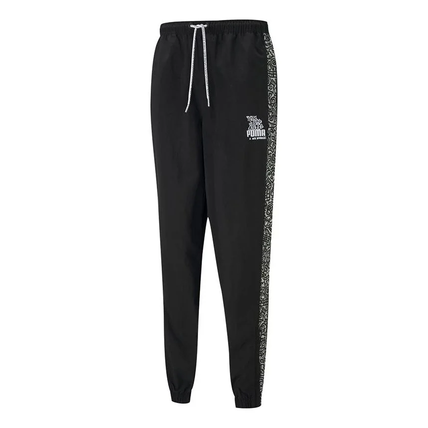 PUMA x Mr Doodle Crossover Sports Graffiti Drawstring Woven Long Pants Black 598684-01 - 1