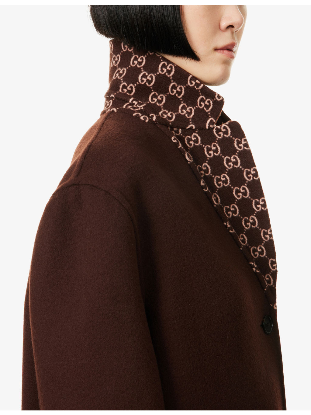 Monogram-Pattern Notch-Lapel Wool Coat - 5