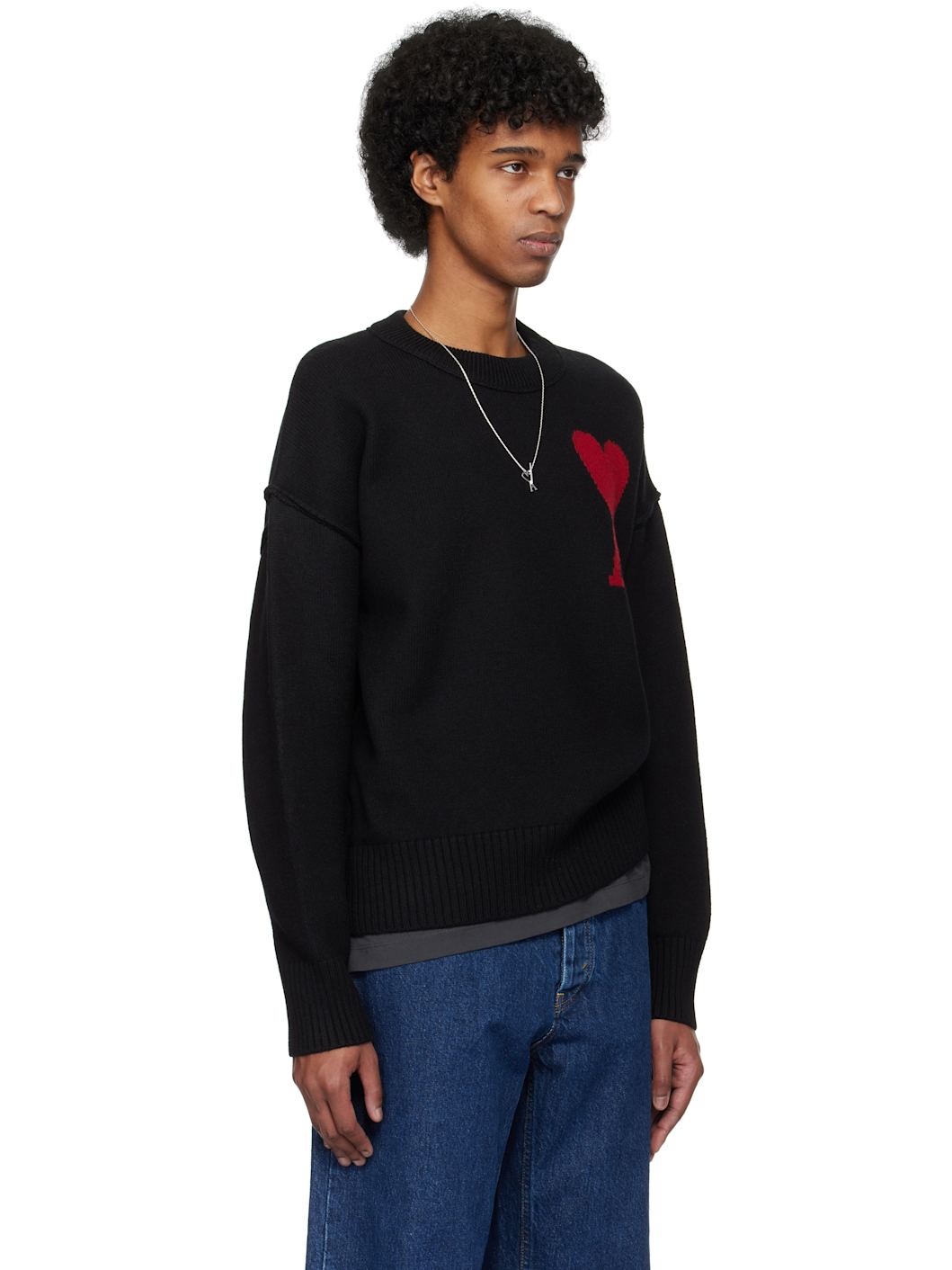 Black Wool Ami de Coeur Sweater - 2