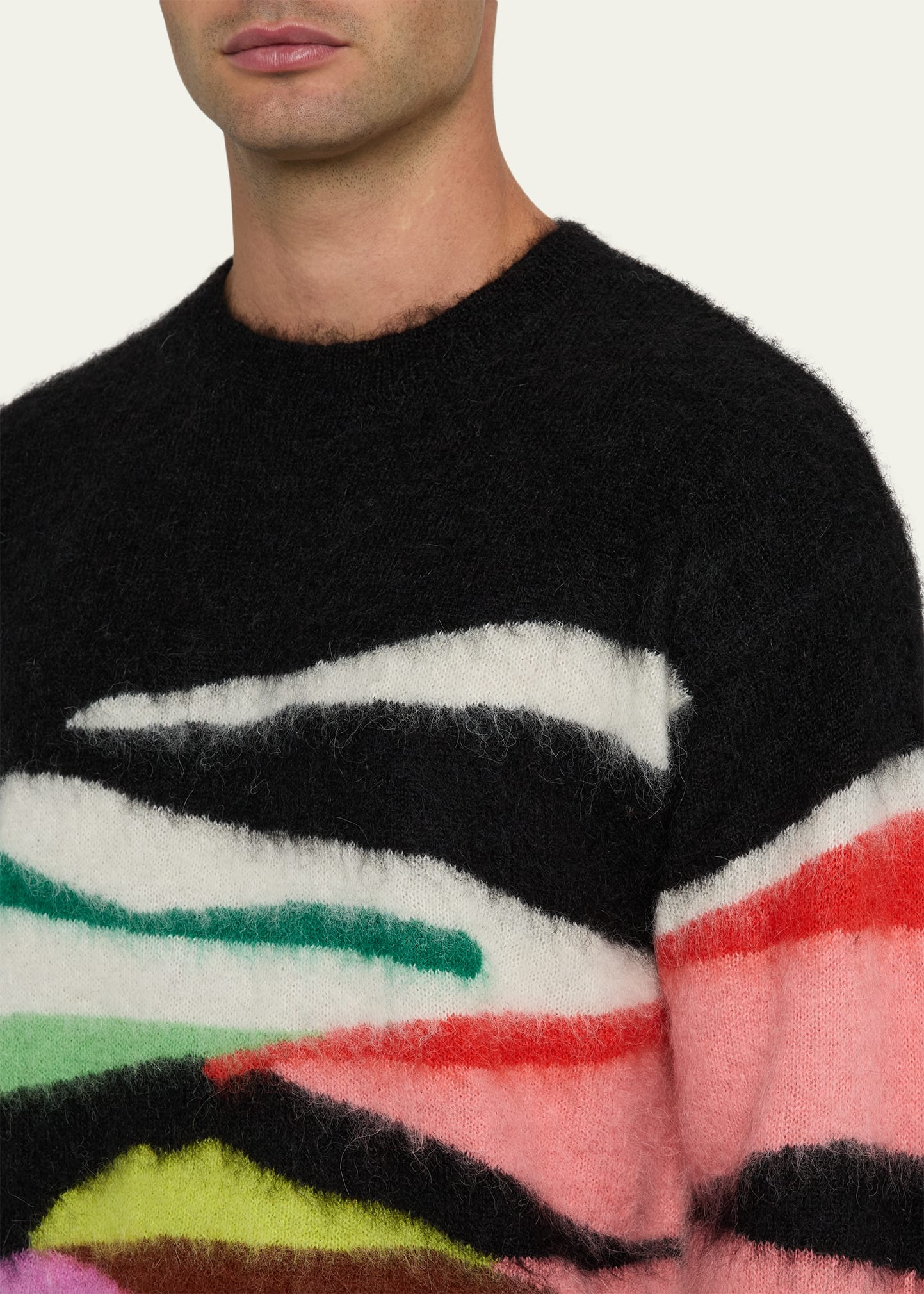 Men's Abstract Intarsia Brushed Mohair Crewneck Sweater - 5