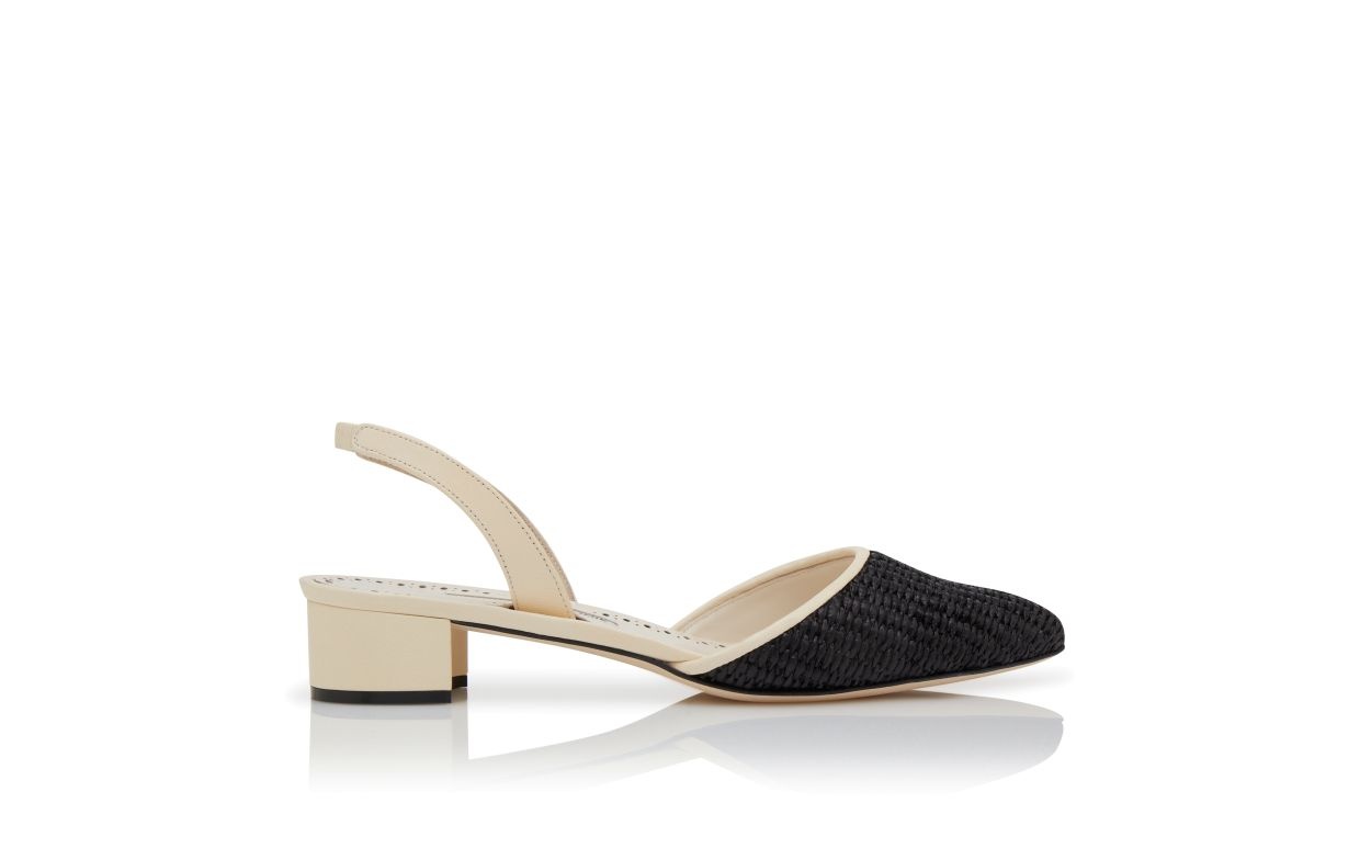 Cream and Black Raffia Slingback Pumps - 1