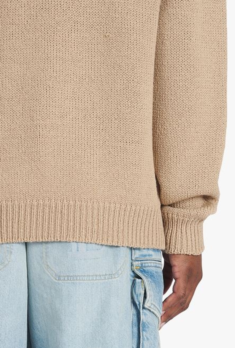 Sand-colored merino wool sweater with white Balmain Paris logo 8