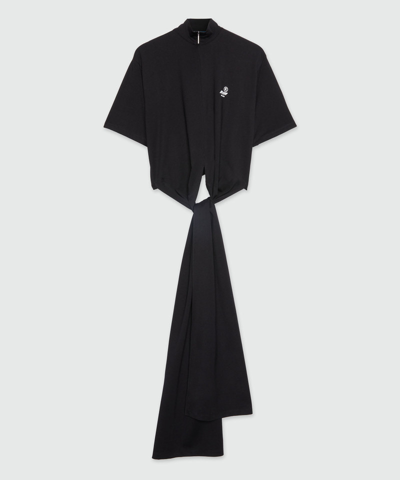 Black jersey T-shirt with tie-front 1