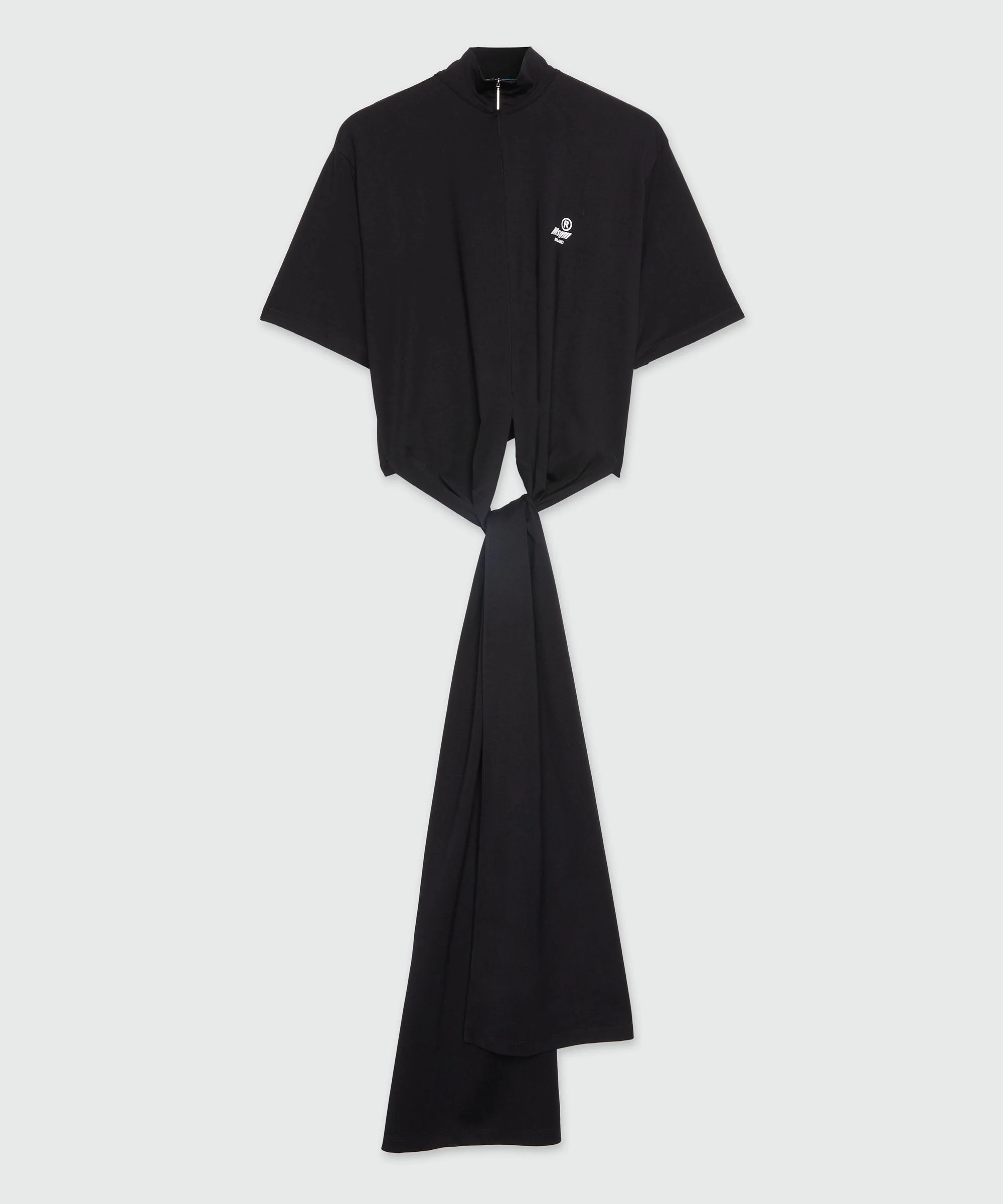 Black jersey T-shirt with tie-front - 1