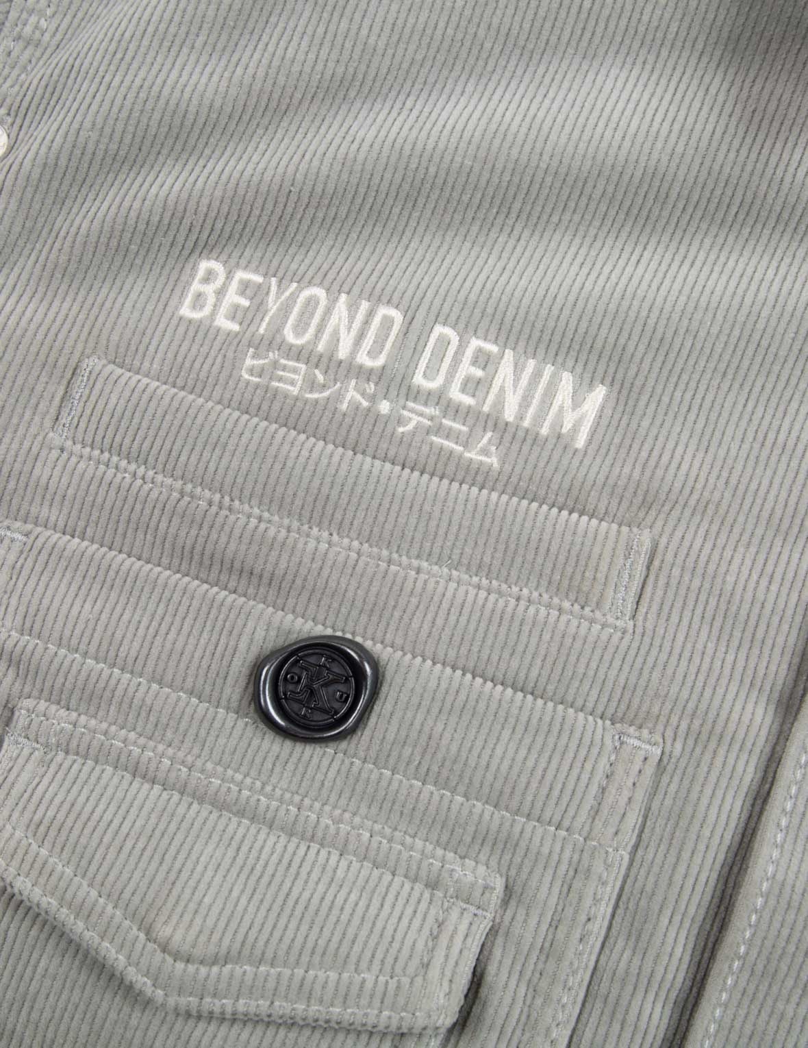 Logo Embroidered Corduroy Shirt Jacket with Sleeves Blocking - 10