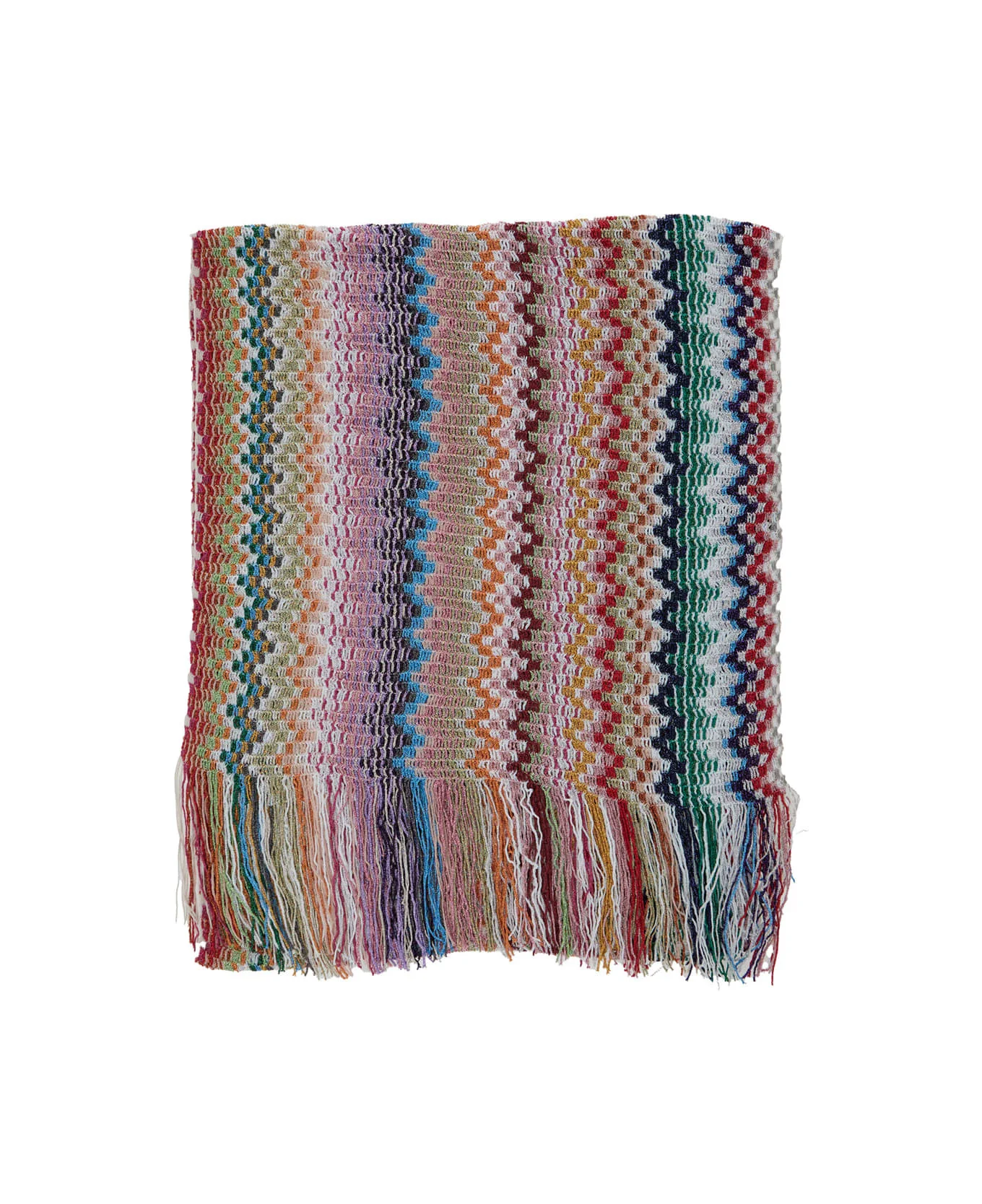Multicolor Scarf With Fringed Hem And Zigzag Motif In Viscose Blend Woman - 1