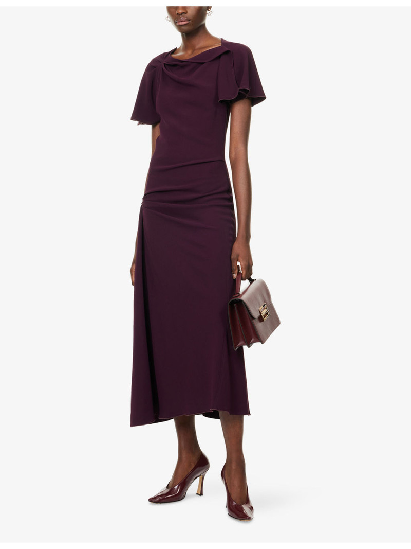 Victoria Beckham Draped Short-Sleeves Stretch-Woven Midi Dress outlook