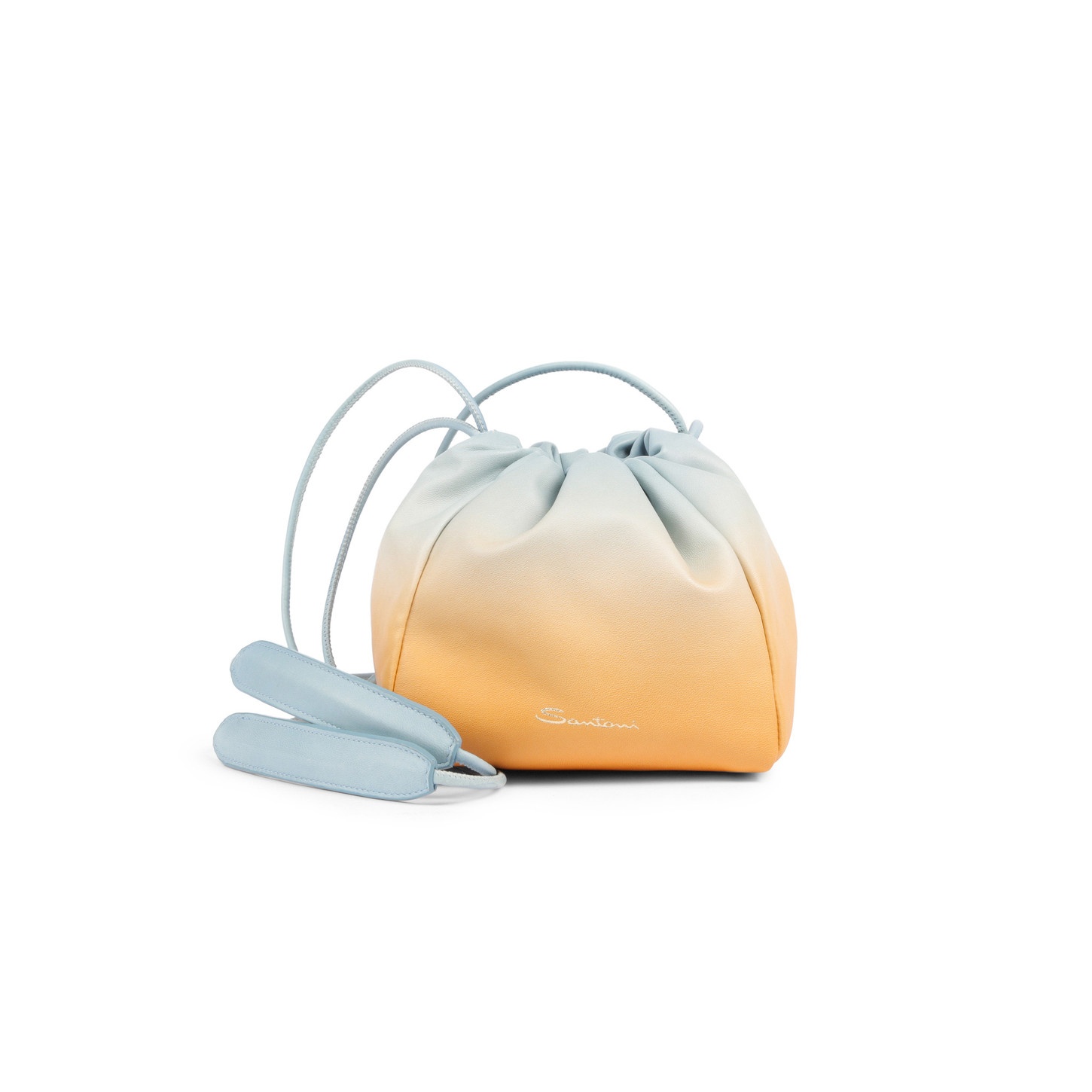 Orange and light blue leather bucket bag - 1