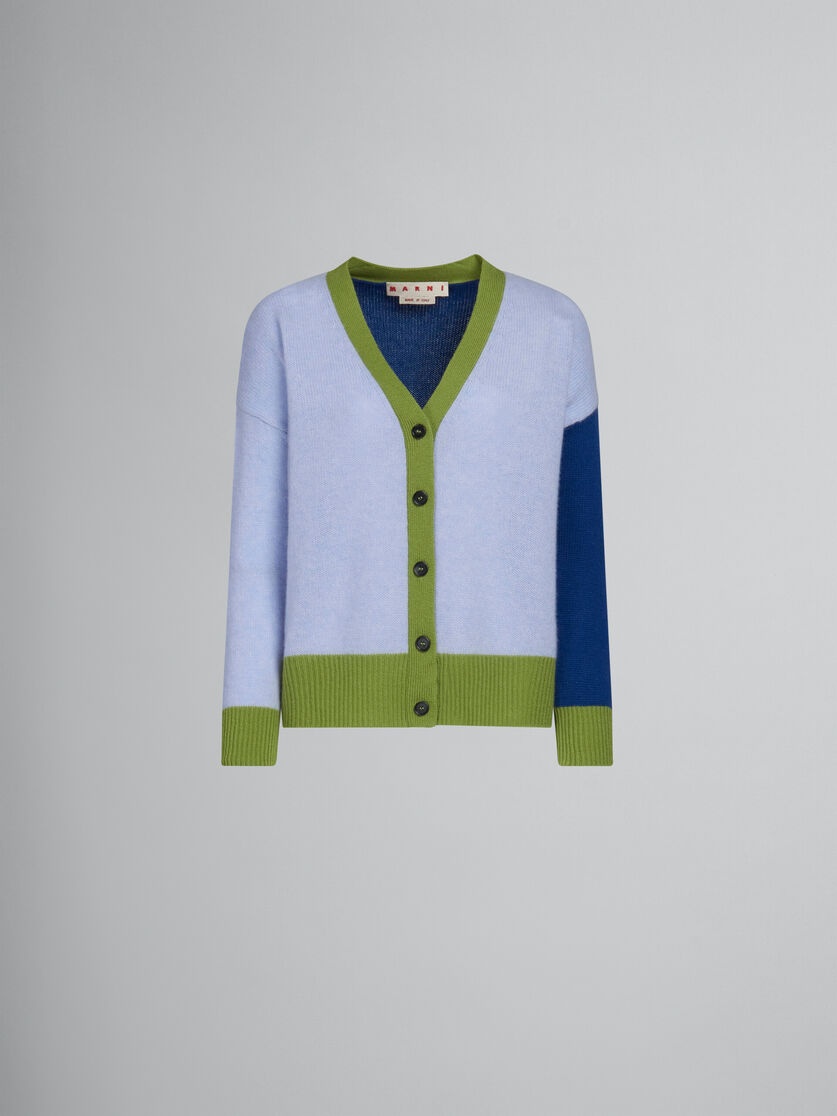 BLUE COLOUR-BLOCK CASHMERE CARDIGAN - 1