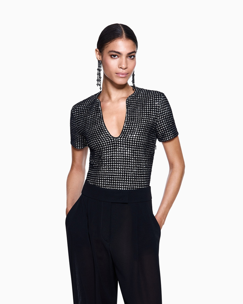 GIORGIO ARMANI JERSEY BODYSUIT WITH A FLOCKED PRINT AND SEQUINS outlook