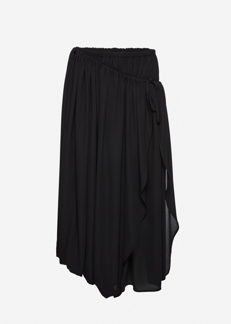 Wrap-detail midi skirt with tie fastening in black 1
