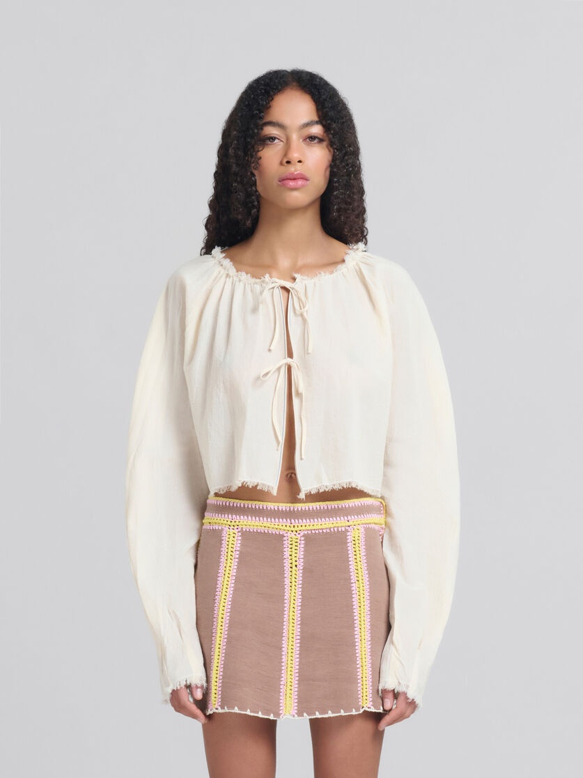 LIGHT BEIGE ORGANIC CHEESECLOTH BLOUSE WITH TIES - 1