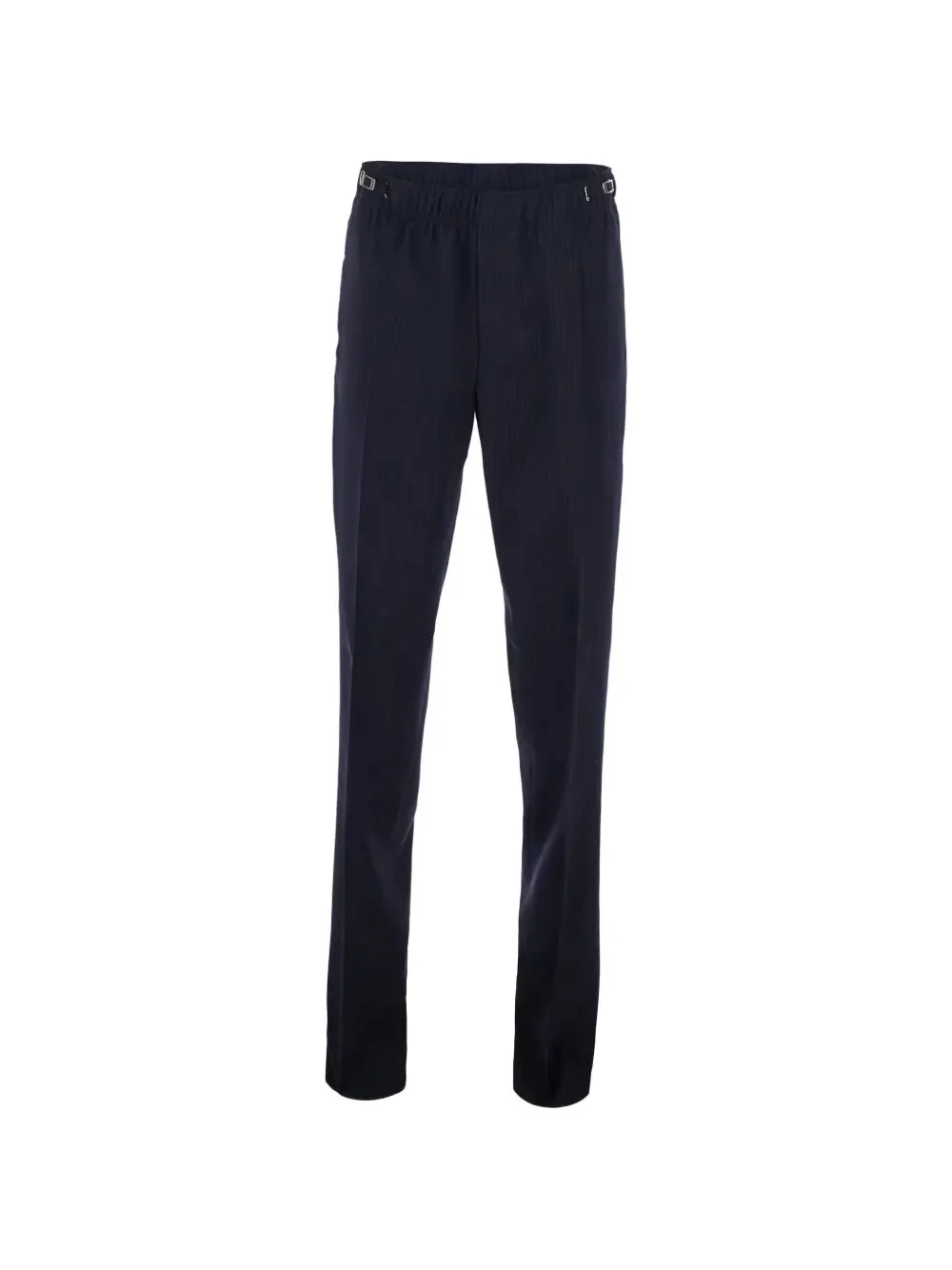 PINSTRIPE-PATTERN LOGO-BUCKLE TROUSERS - 1