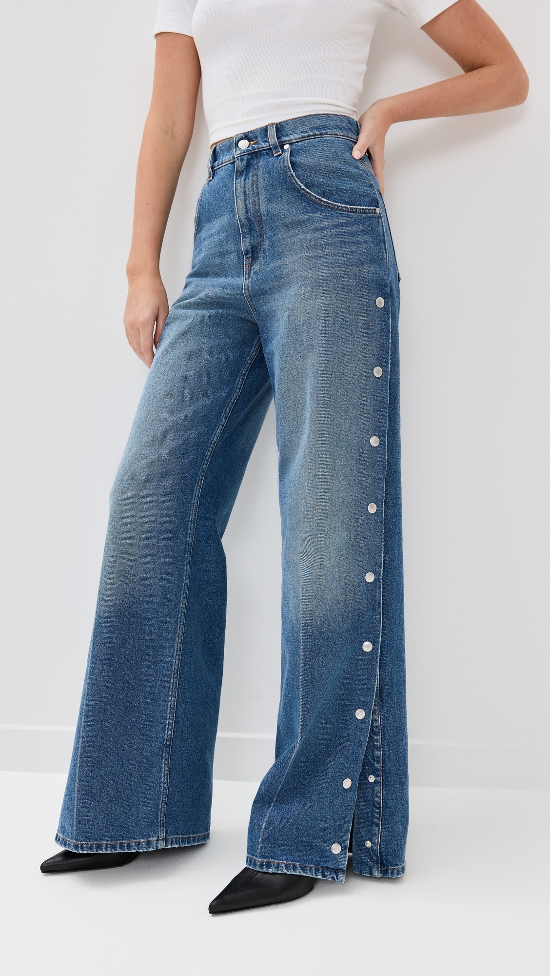 Snap Blue Denim Loose Jeans - 1