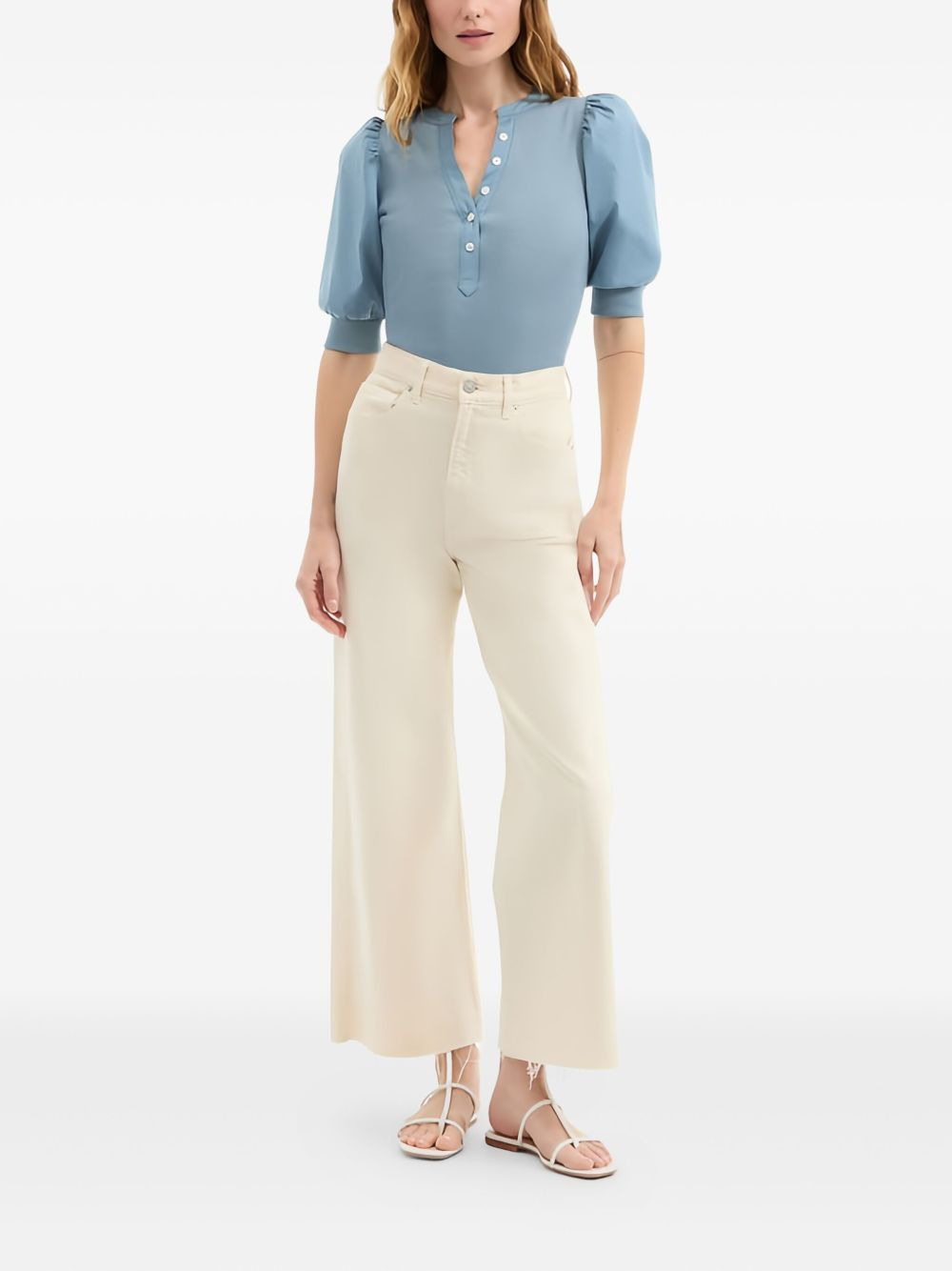 puff-sleeve button top - 2