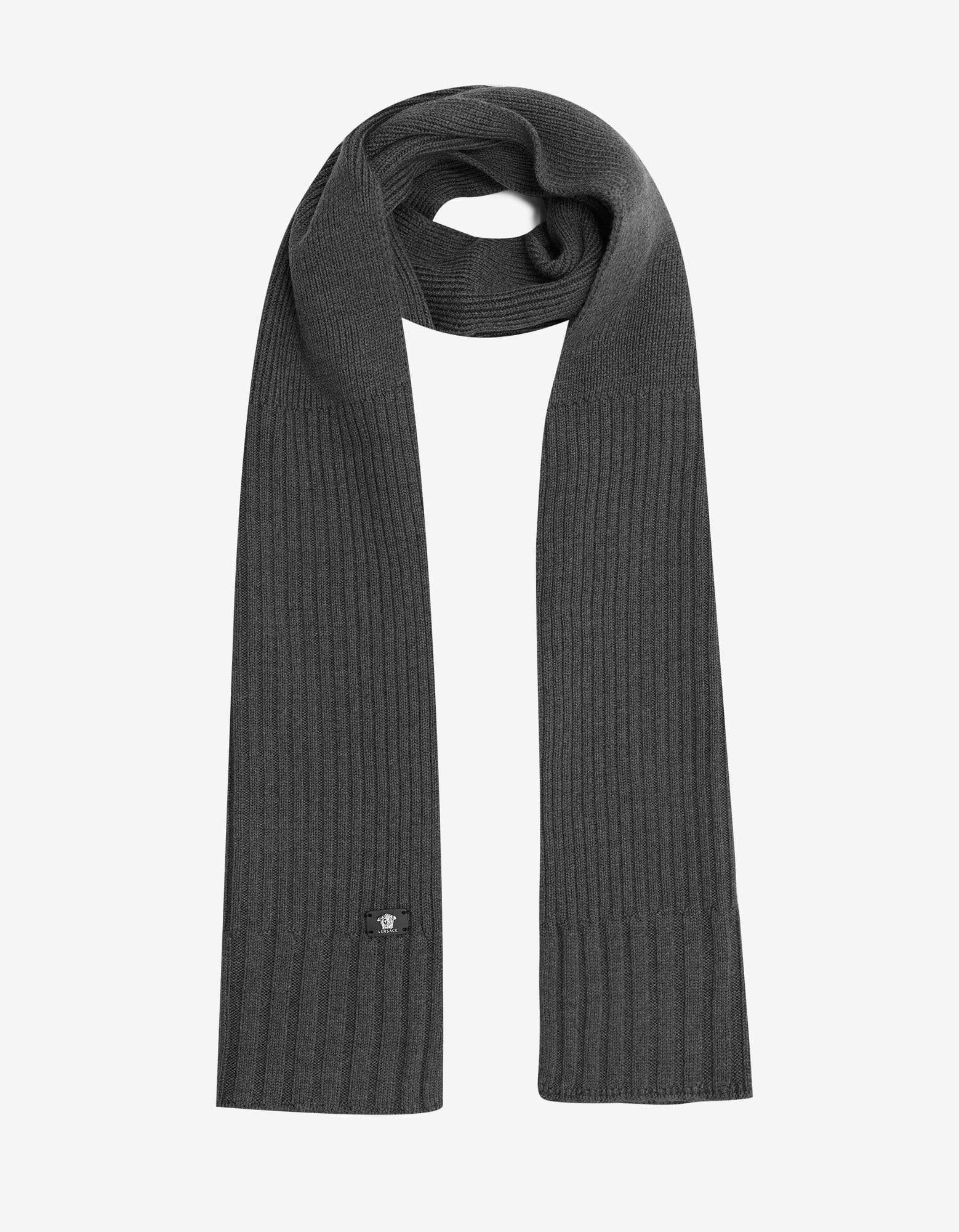 Versace Grey Ribbed Wool Scarf - 1