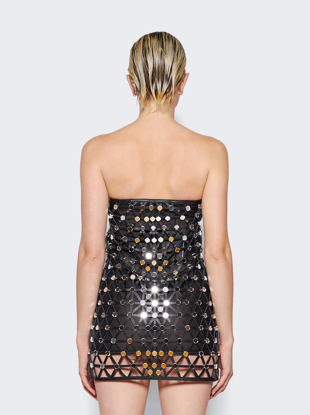 Leather Mini Dress With Crystals Black - 5