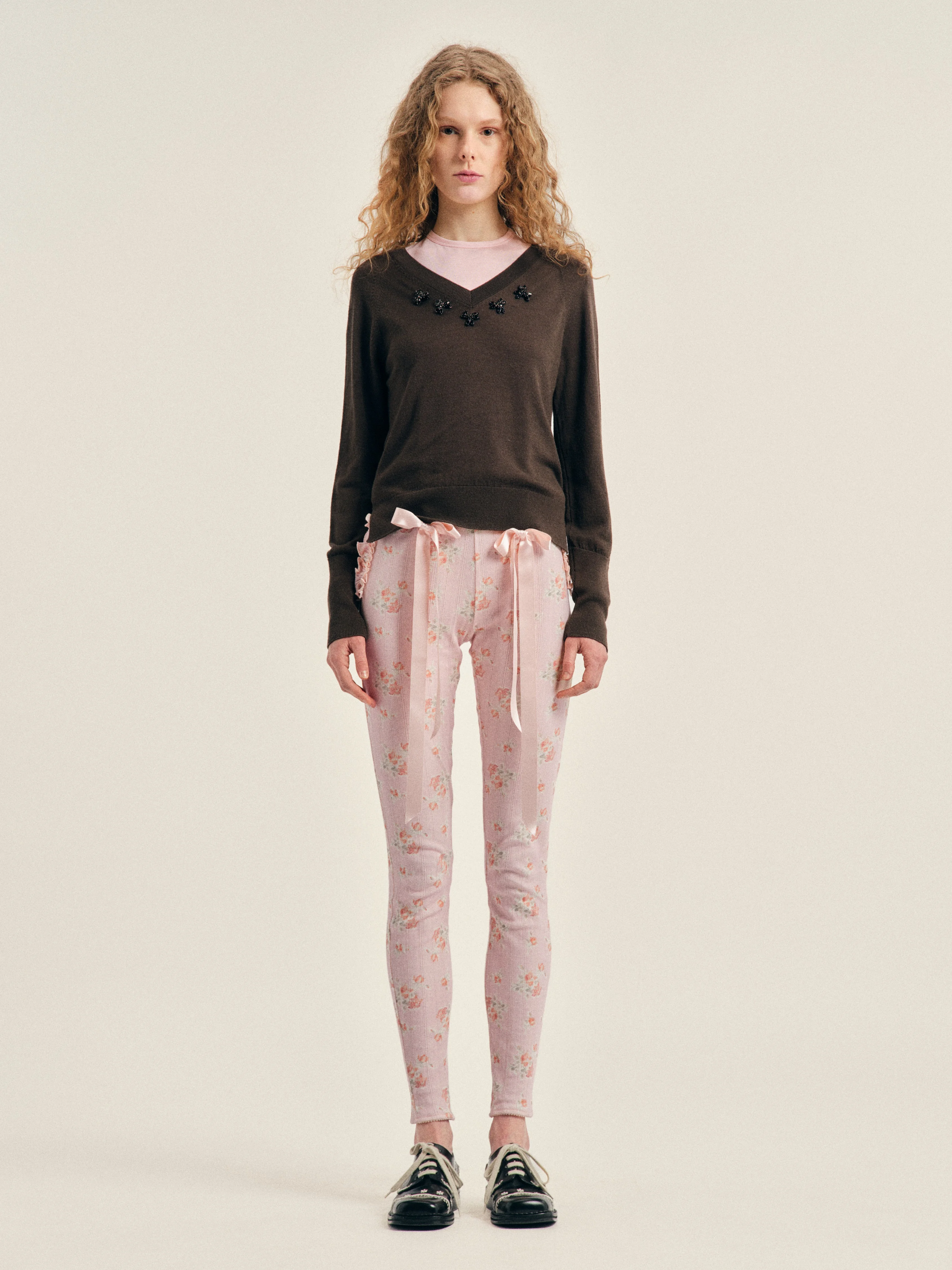 Turbo Embellished Merino Silk Double V-Neck Jumper - 1