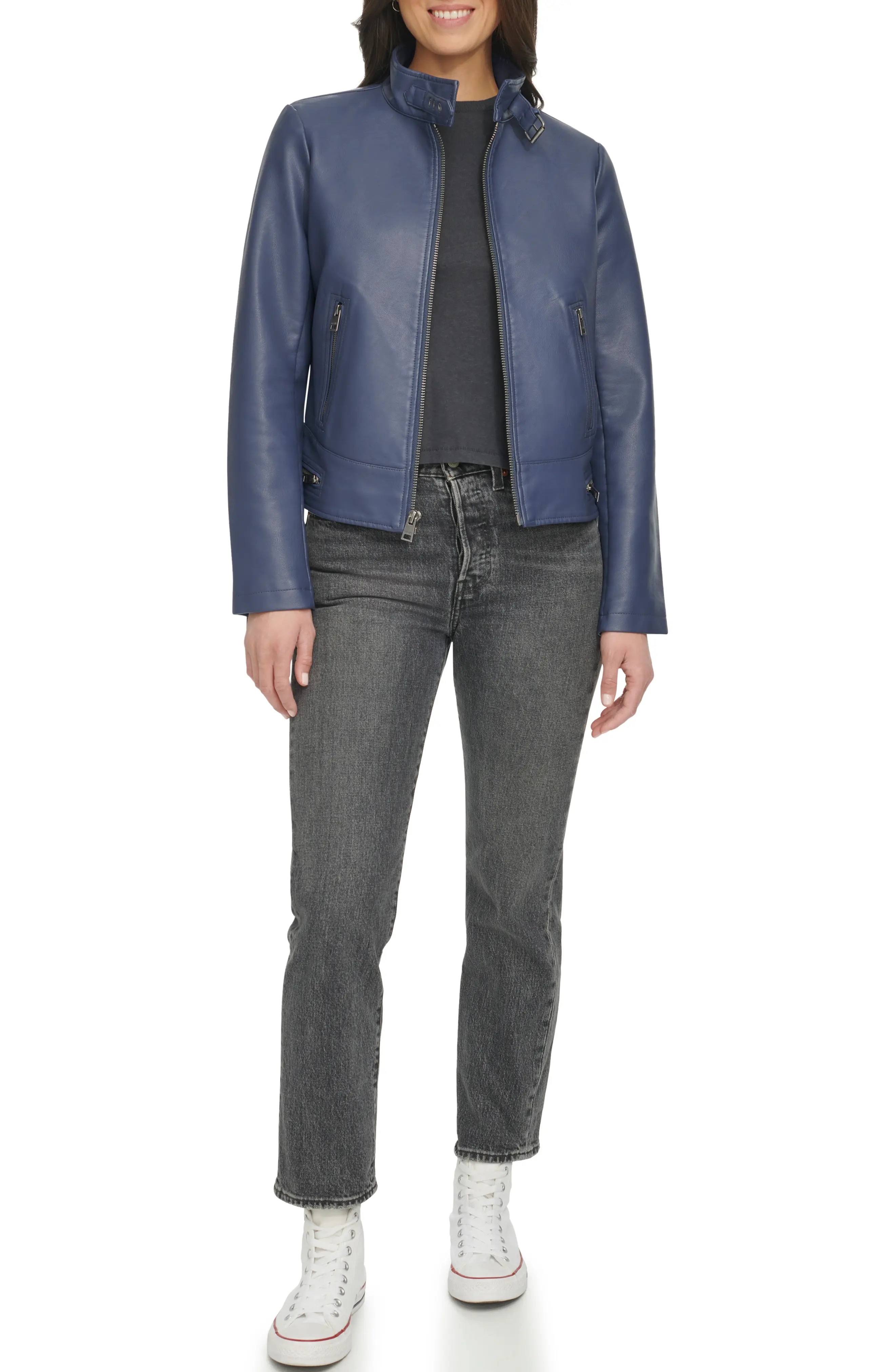 Women's Faux Leather Racer Jacket - 4