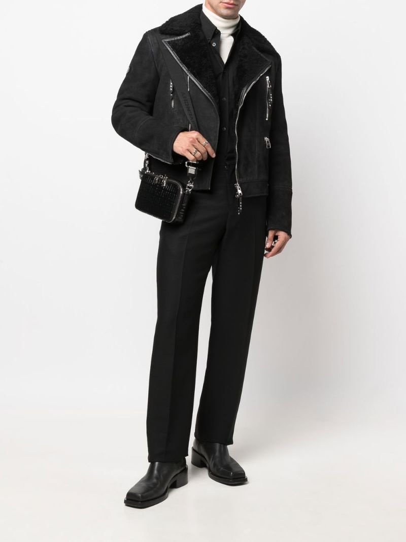 logo-patch suede biker jacket - 2