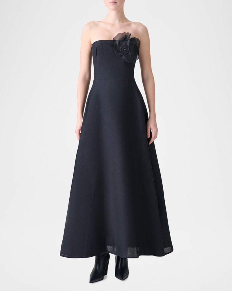 AKRIS Flower Corsage Strapless Organza Gown outlook