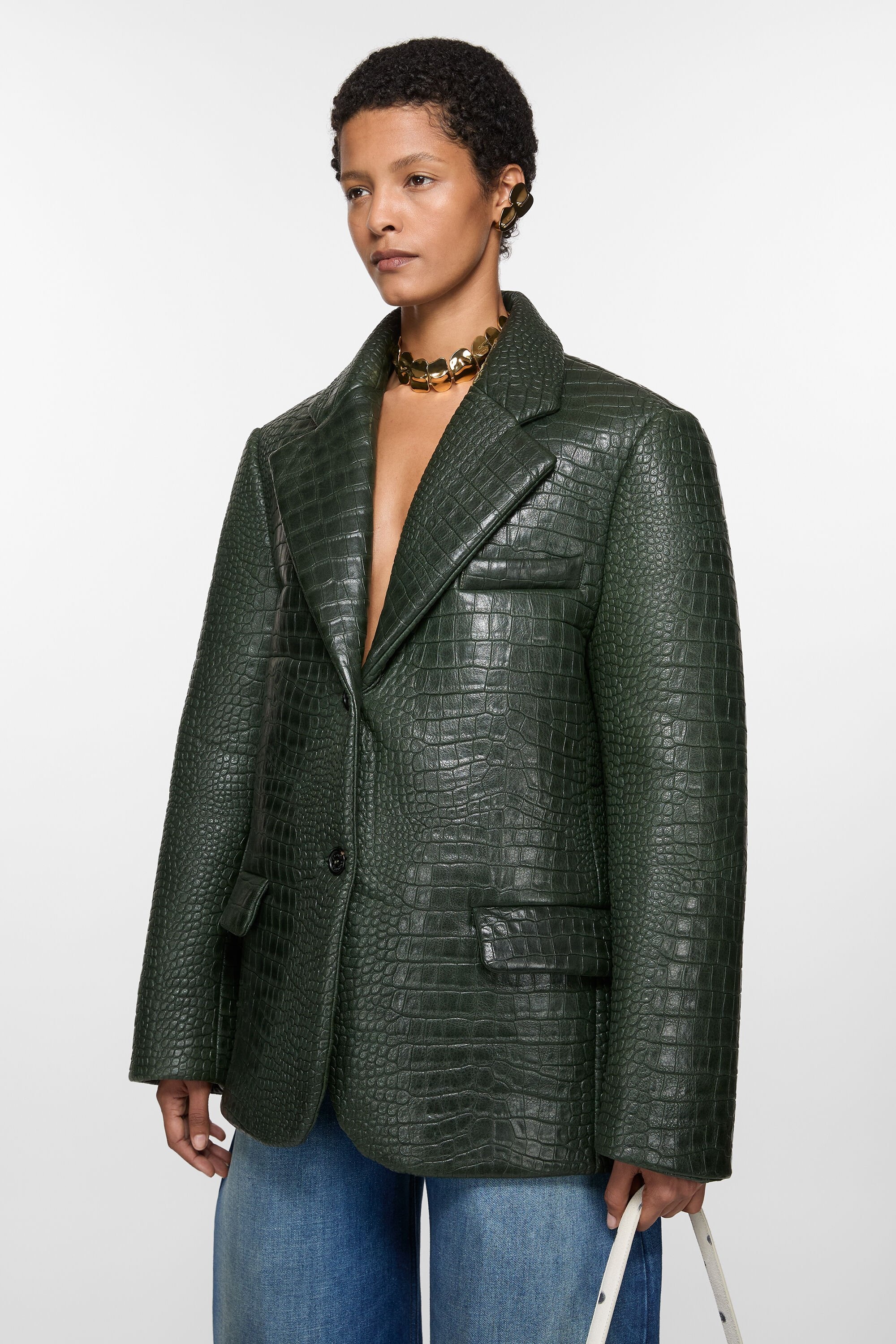 Leather bonded jacket - Dark green - 3